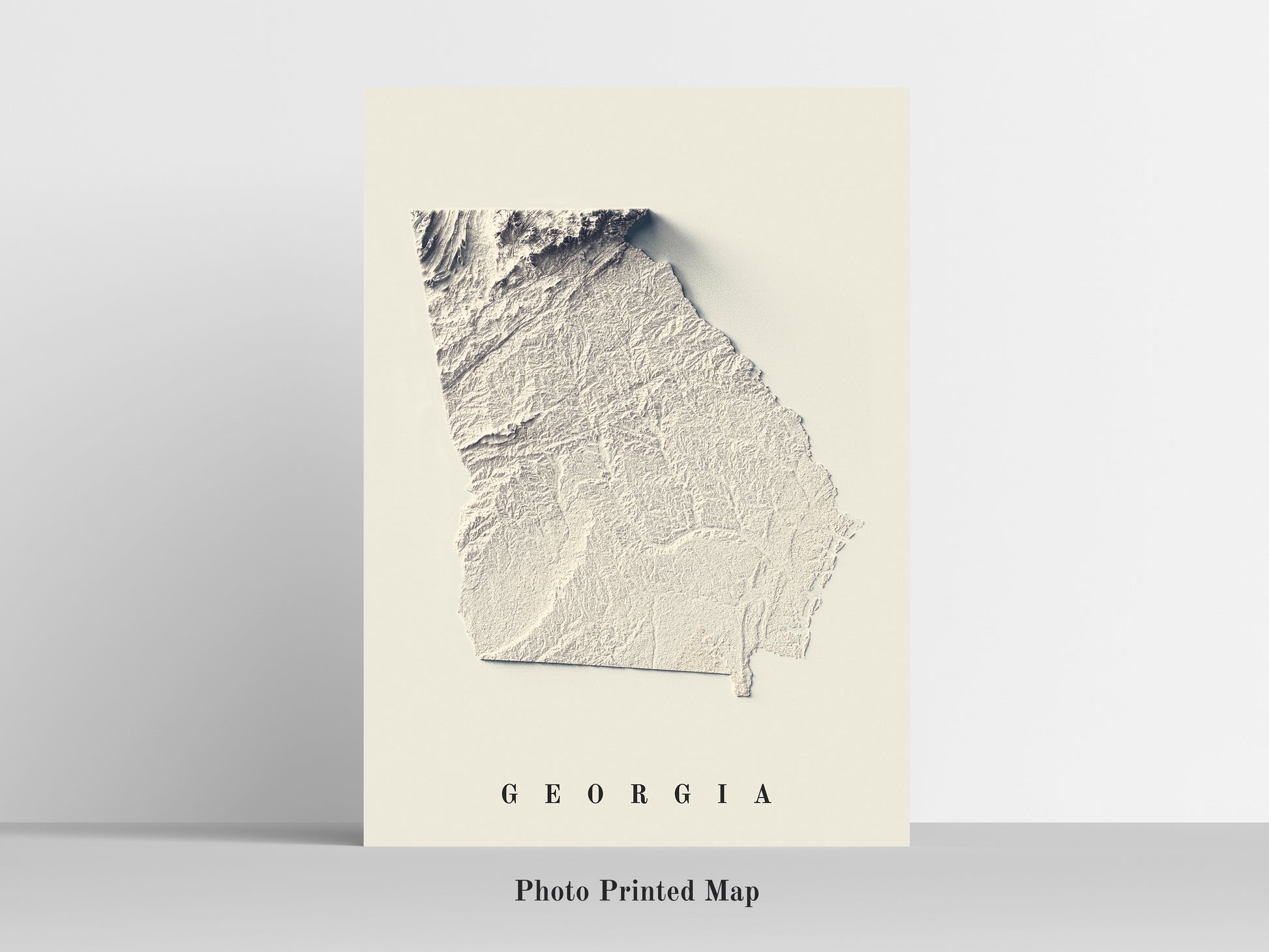 Georgia (USA) Shaded relief map print, highlighting topography. Ideal for home decor and geography lovers