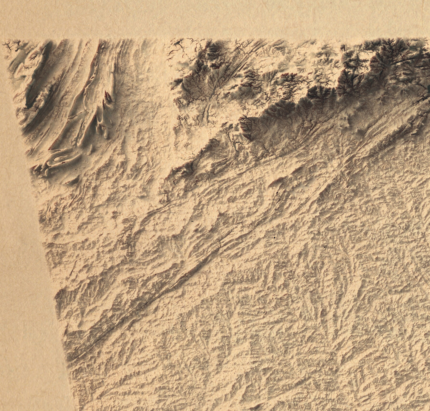 Detailed close-up of a vintage Georgia (USA)  relief map, showcasing textured topography and geographic contours