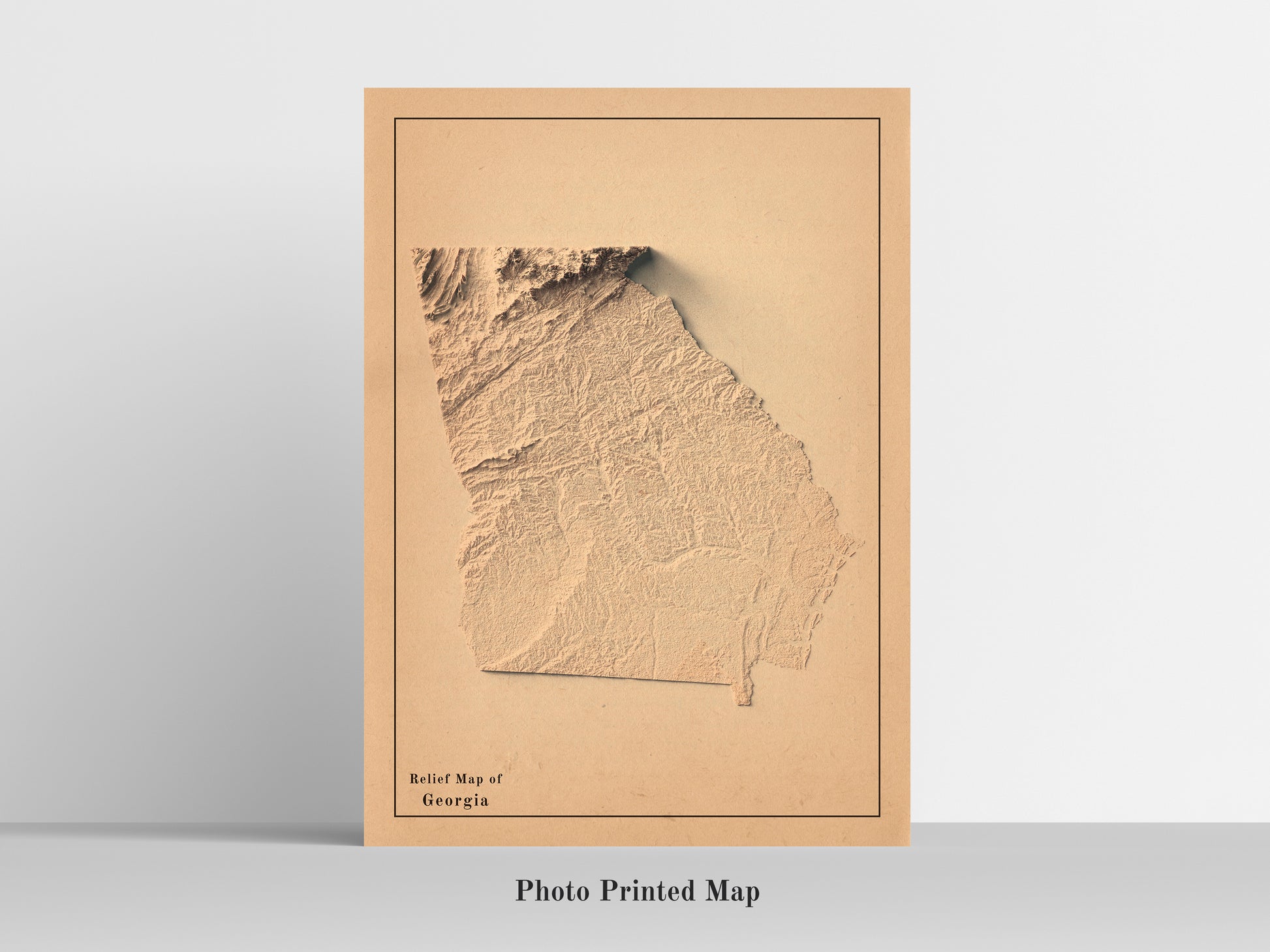 Georgia (USA) Shaded relief map print, highlighting topography. Ideal for home decor and geography lovers