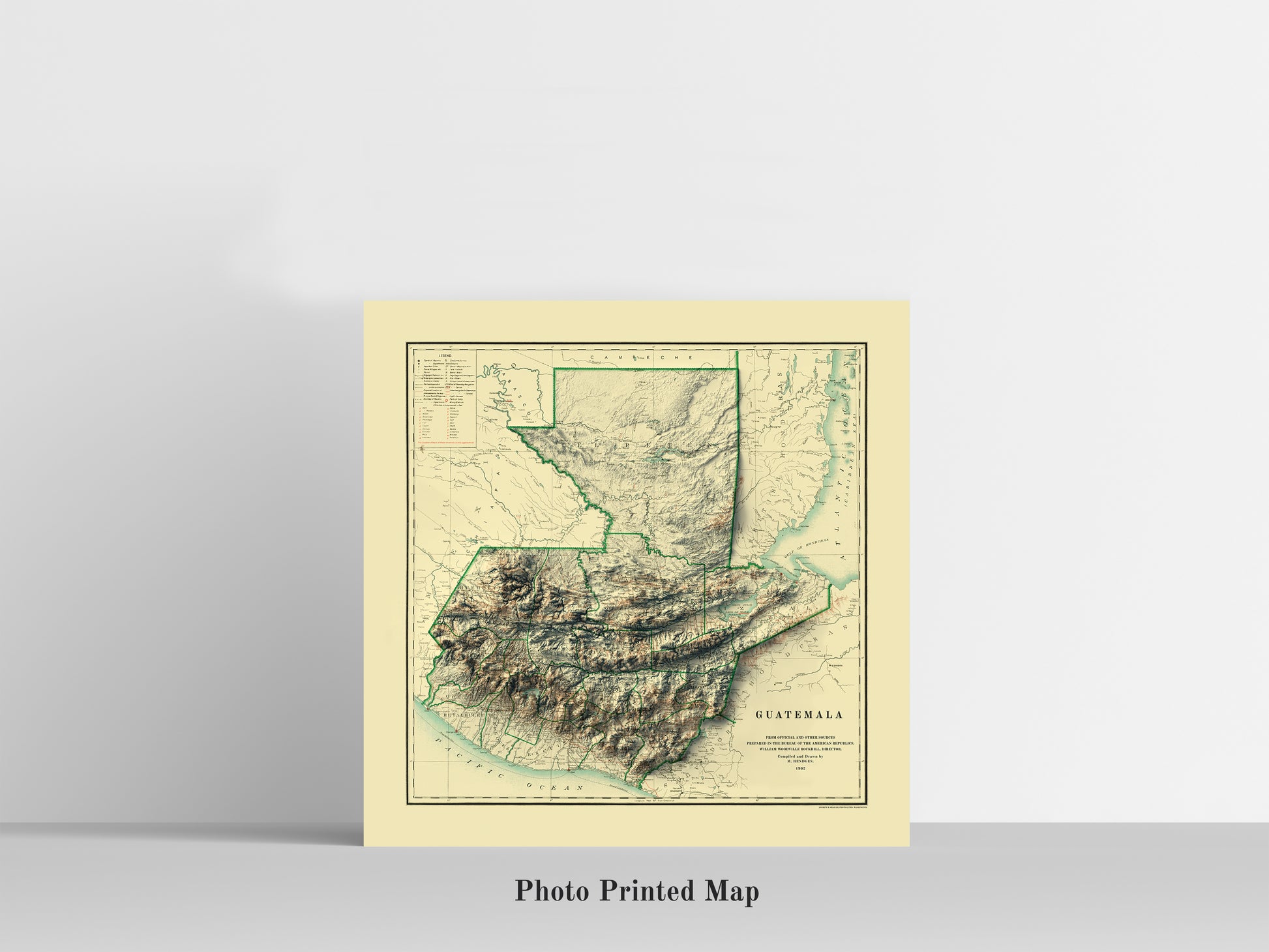 Guatemala Shaded relief map print, highlighting topography. Ideal for home decor and geography lovers