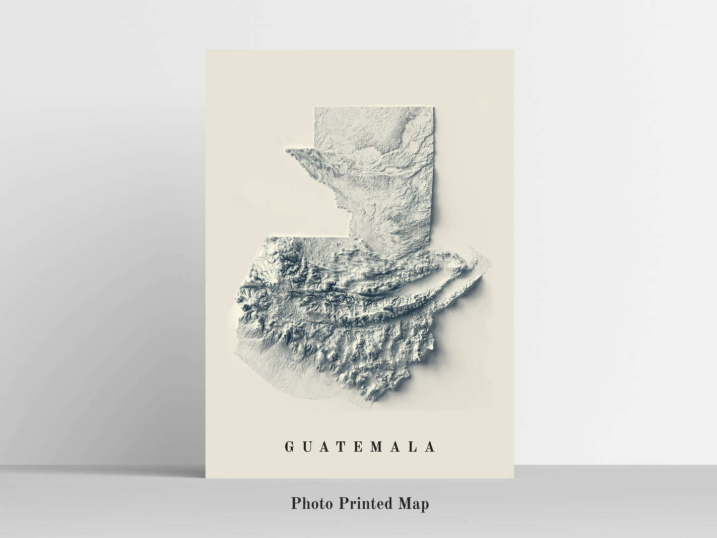 Guatemala Shaded relief map print, highlighting topography. Ideal for home decor and geography lovers