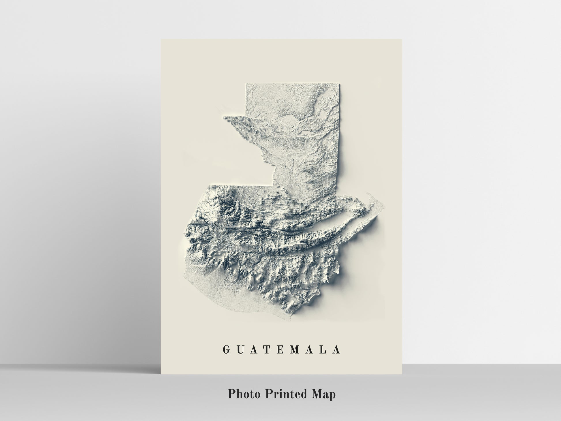 Guatemala Shaded relief map print, highlighting topography. Ideal for home decor and geography lovers