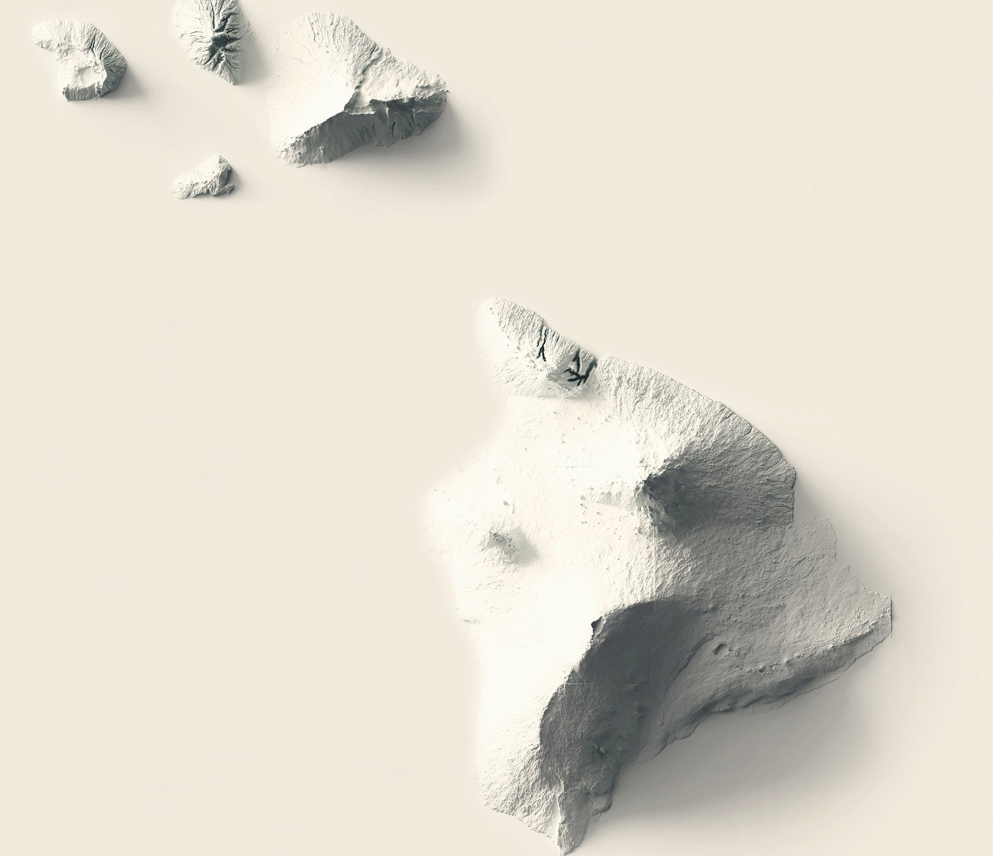 Detailed close-up of a vintage Hawaii (USA) relief map, showcasing textured topography and geographic contours