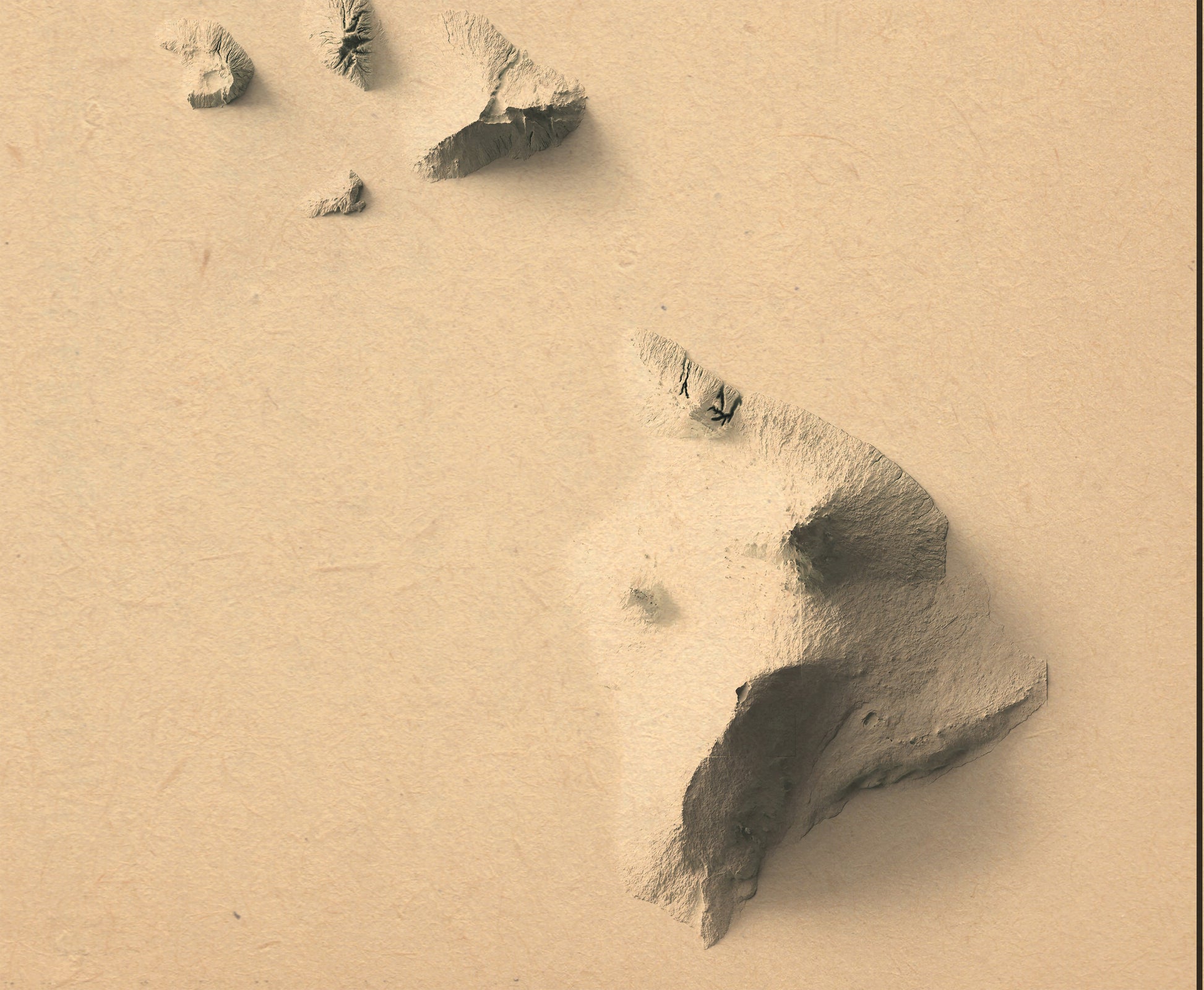 Detailed close-up of a vintage Hawaii (USA) relief map, showcasing textured topography and geographic contours