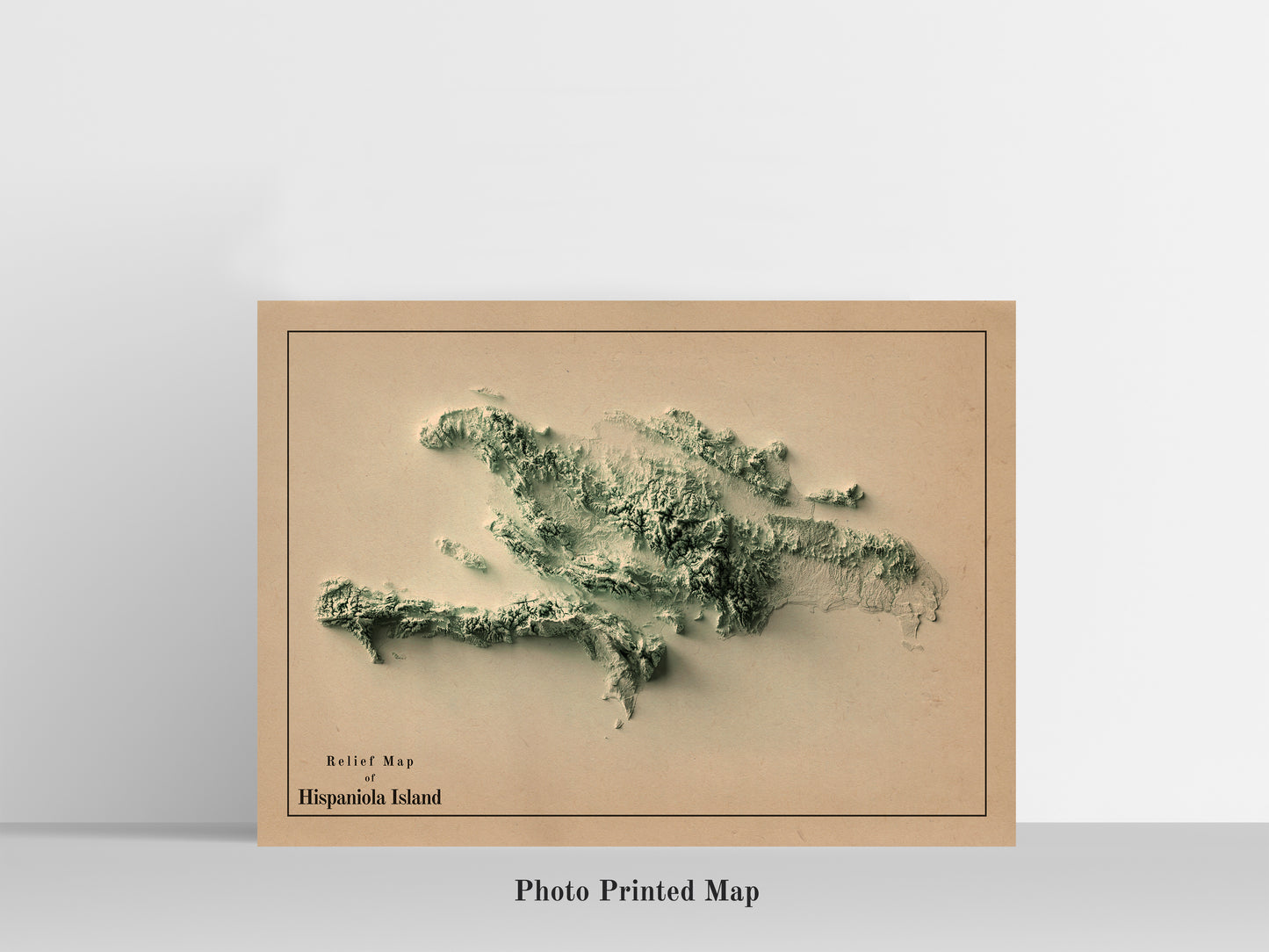 Hispaniola Island, Haiti & Dominican Republic Shaded relief map print, highlighting topography. Ideal for home decor and geography lovers