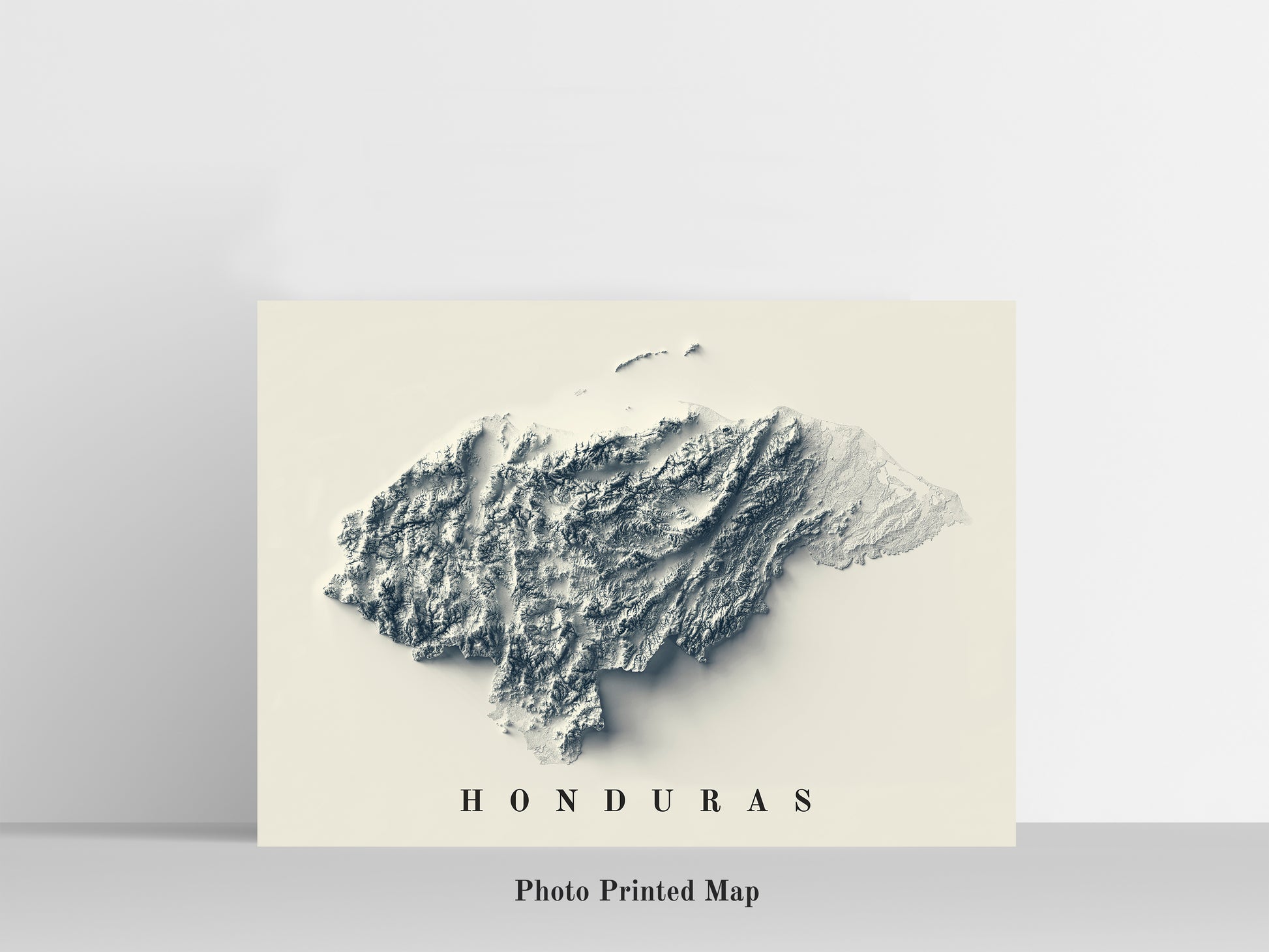 Honduras Shaded relief map print, highlighting topography. Ideal for home decor and geography lovers