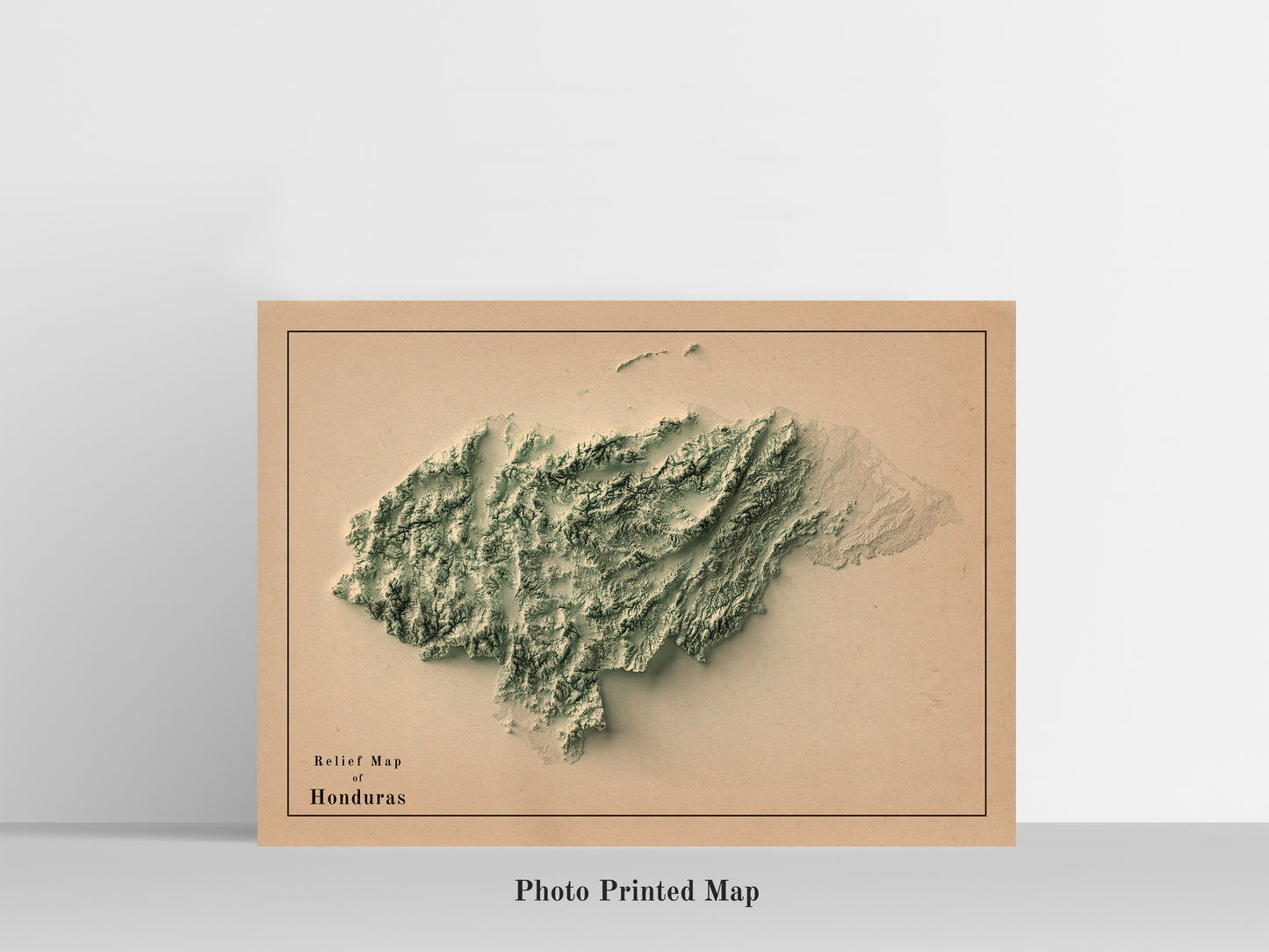 Honduras Shaded relief map print, highlighting topography. Ideal for home decor and geography lovers