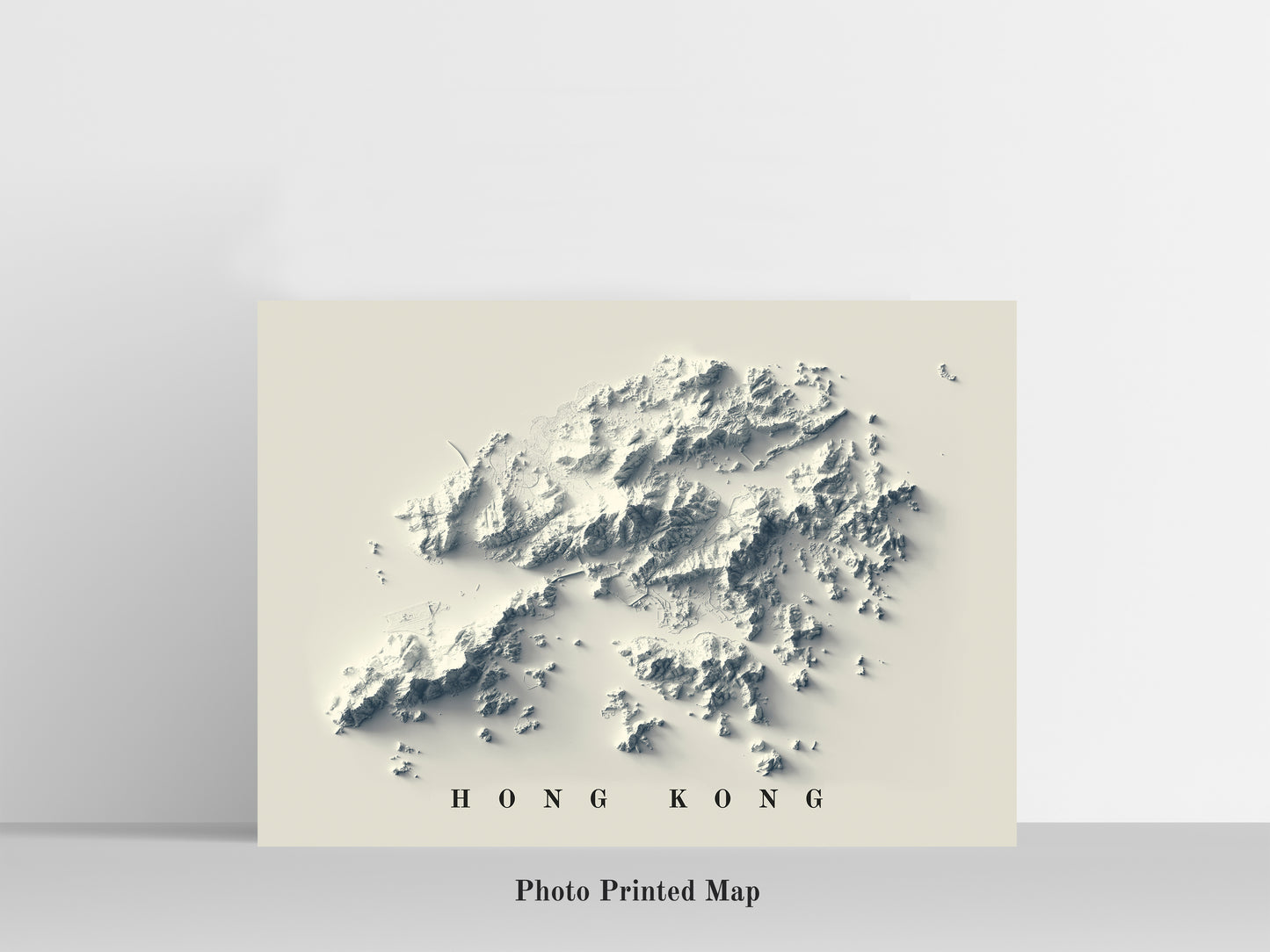 Hong Kong Shaded relief map print, highlighting topography. Ideal for home decor and geography lovers