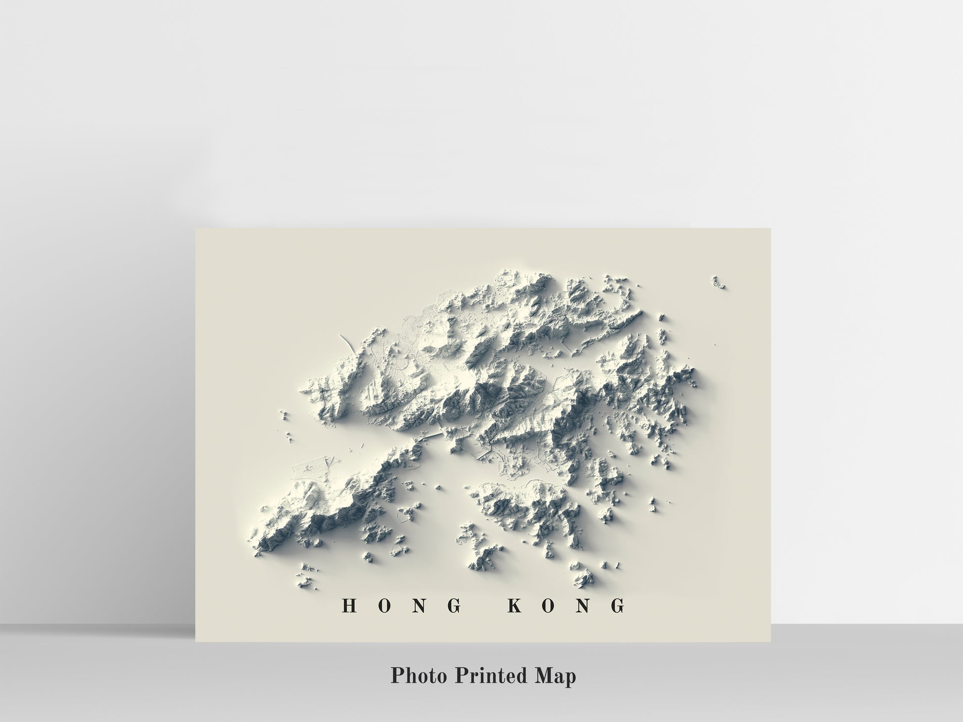 Hong Kong Shaded relief map print, highlighting topography. Ideal for home decor and geography lovers