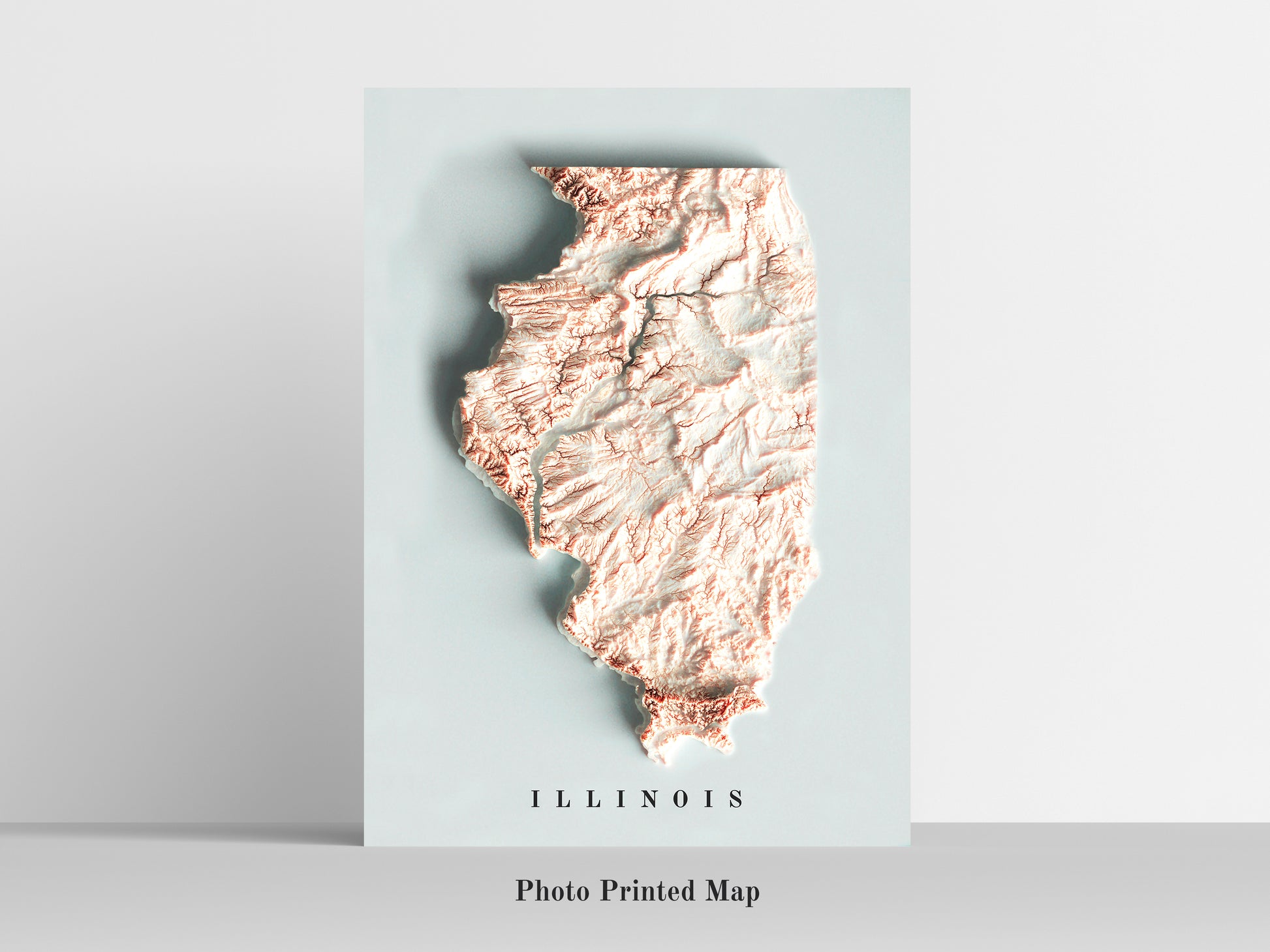 Illinois (USA) Shaded relief map print, highlighting topography. Ideal for home decor and geography lovers