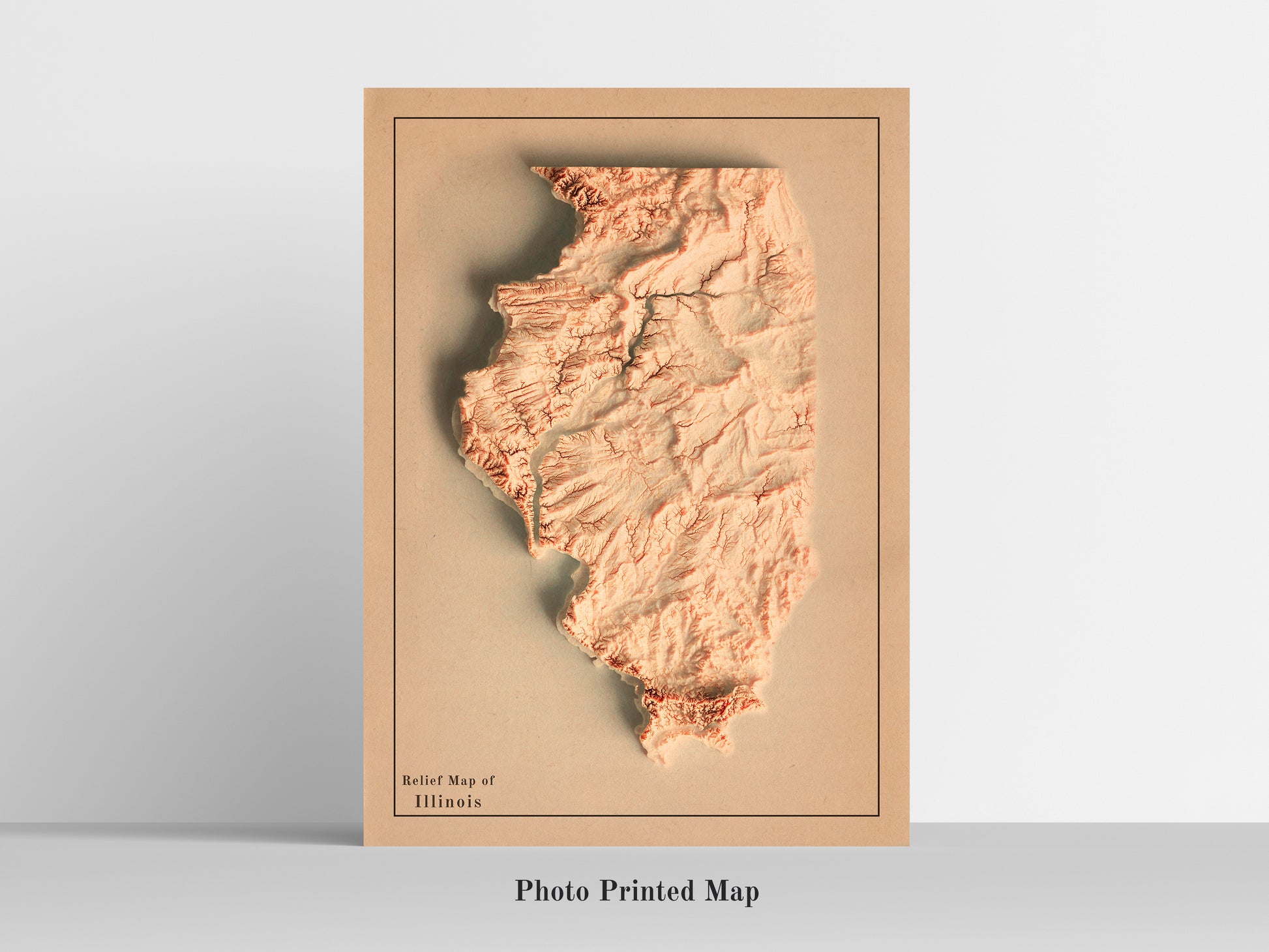 Illinois (USA) Shaded relief map print, highlighting topography. Ideal for home decor and geography lovers
