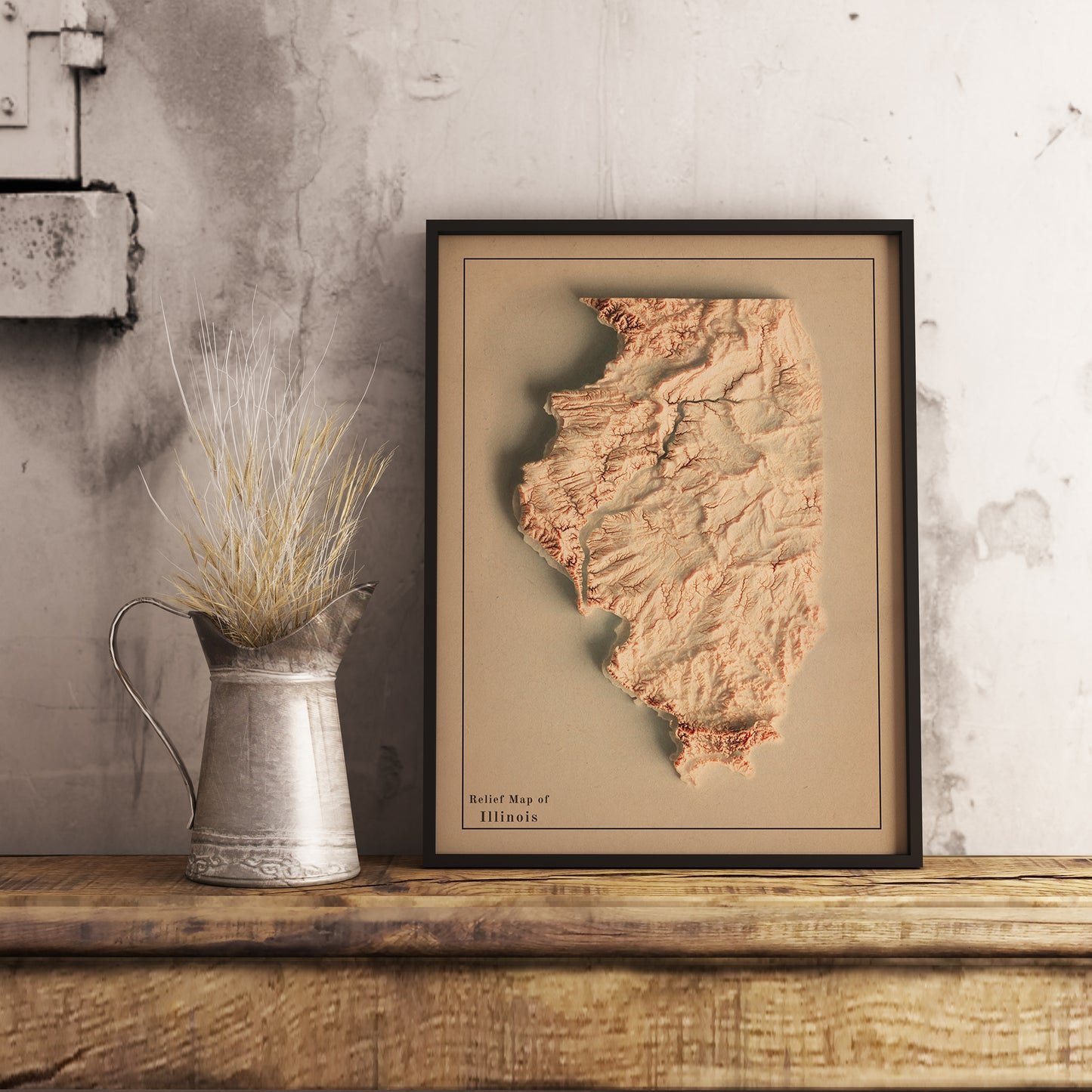 vintage shaded relief map of Illinois