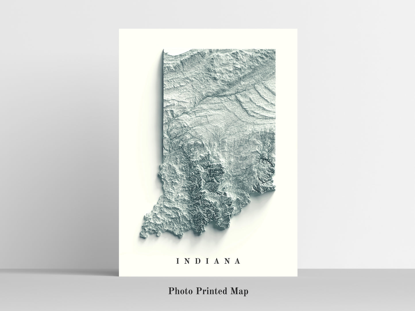 Indiana (USA) Shaded relief map print, highlighting topography. Ideal for home decor and geography lovers