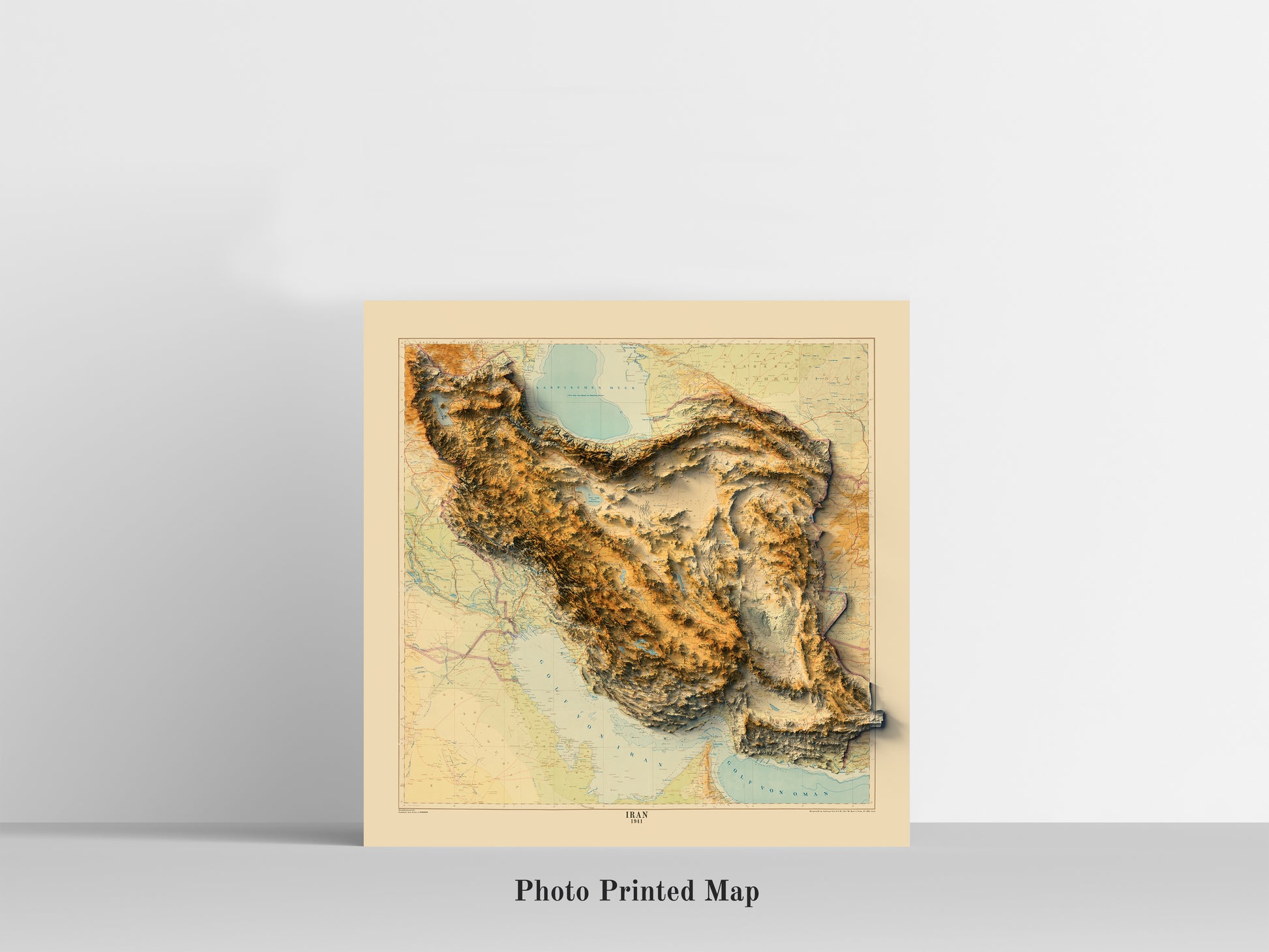 Iran Shaded relief map print, highlighting topography. Ideal for home decor and geography lovers