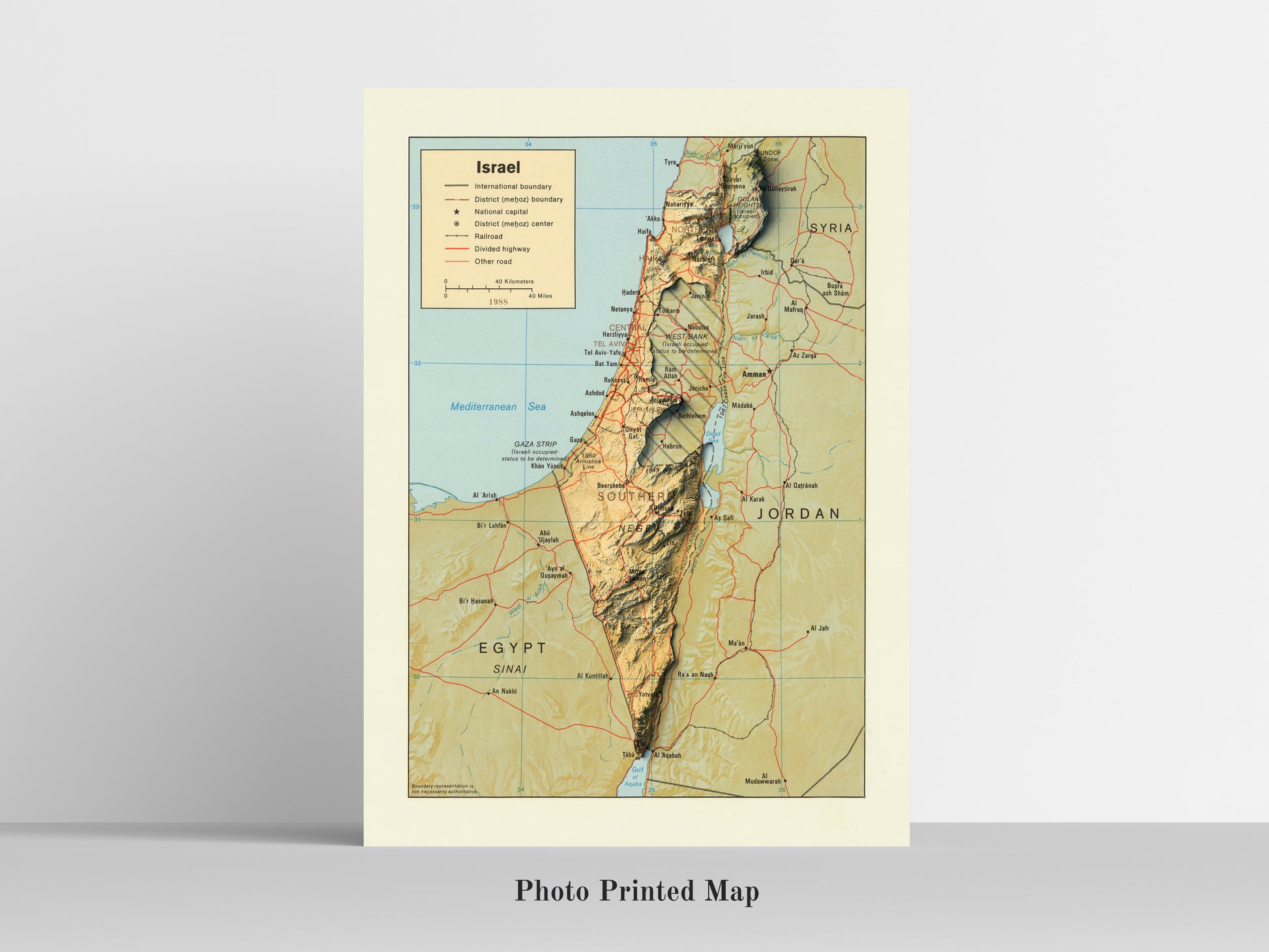 Israel Shaded relief map print, highlighting topography. Ideal for home decor and geography lovers