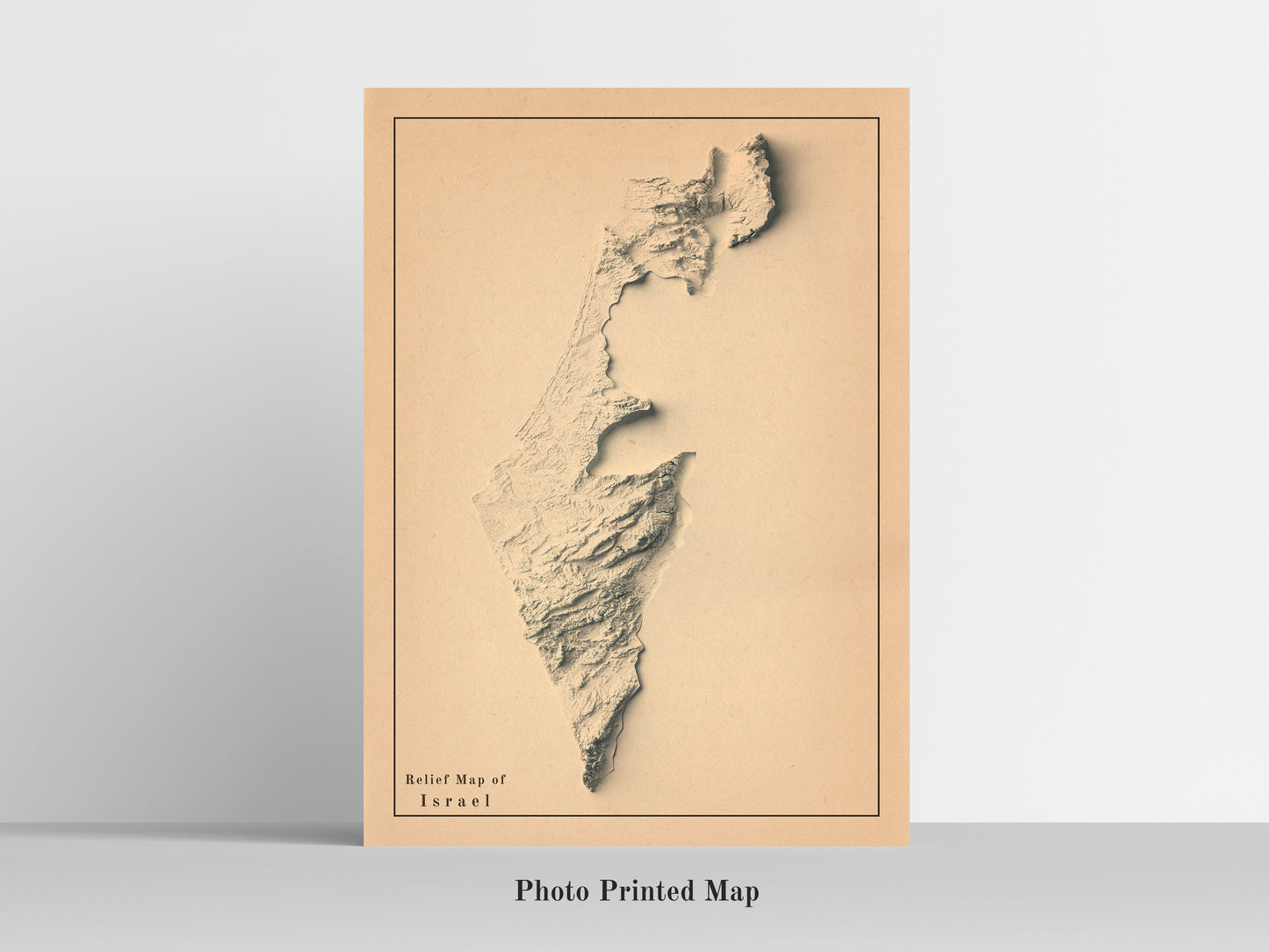 Israel Shaded relief map print, highlighting topography. Ideal for home decor and geography lovers