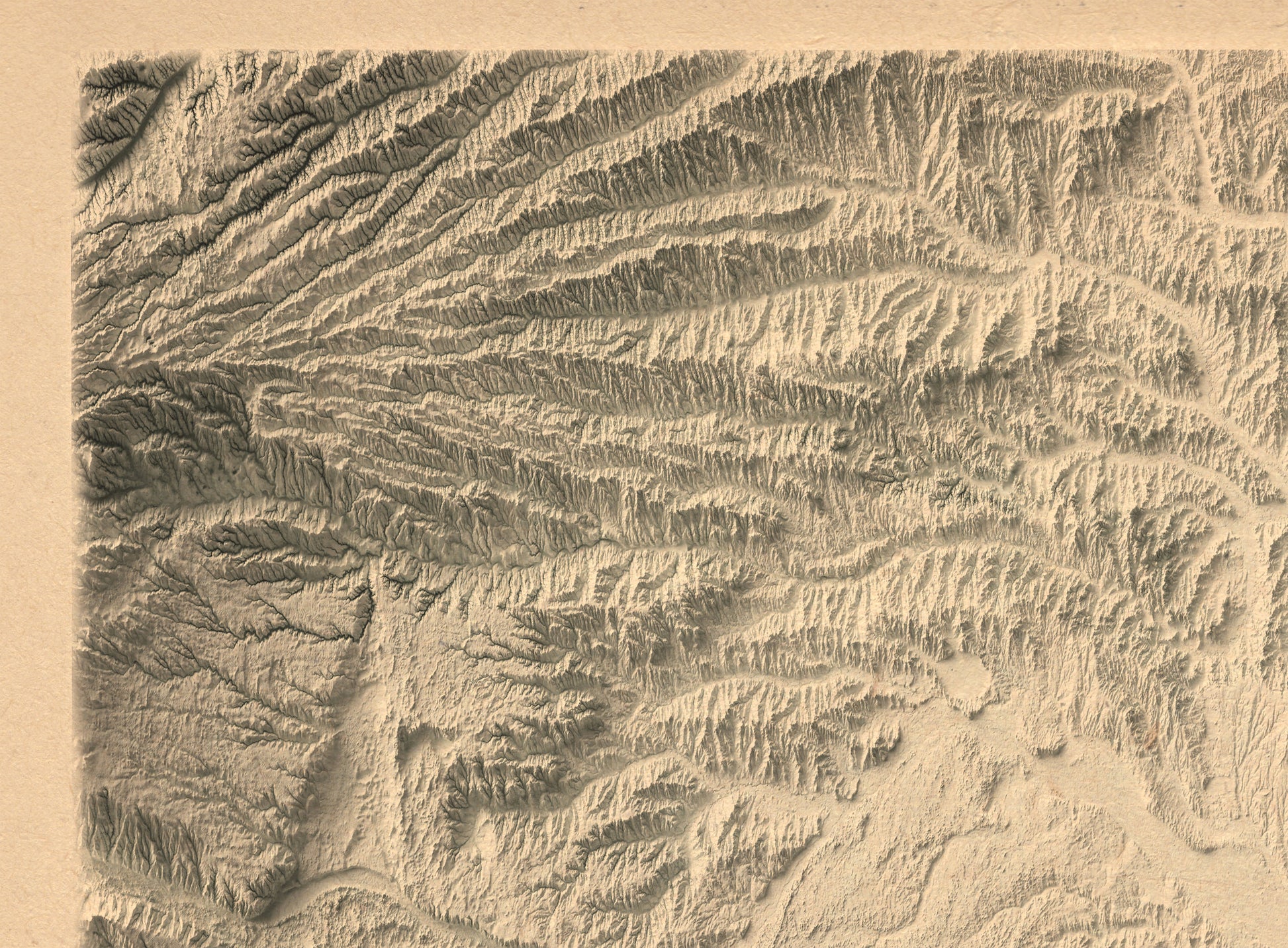 Detailed close-up of a vintage Japan relief map, showcasing textured topography and geographic contours