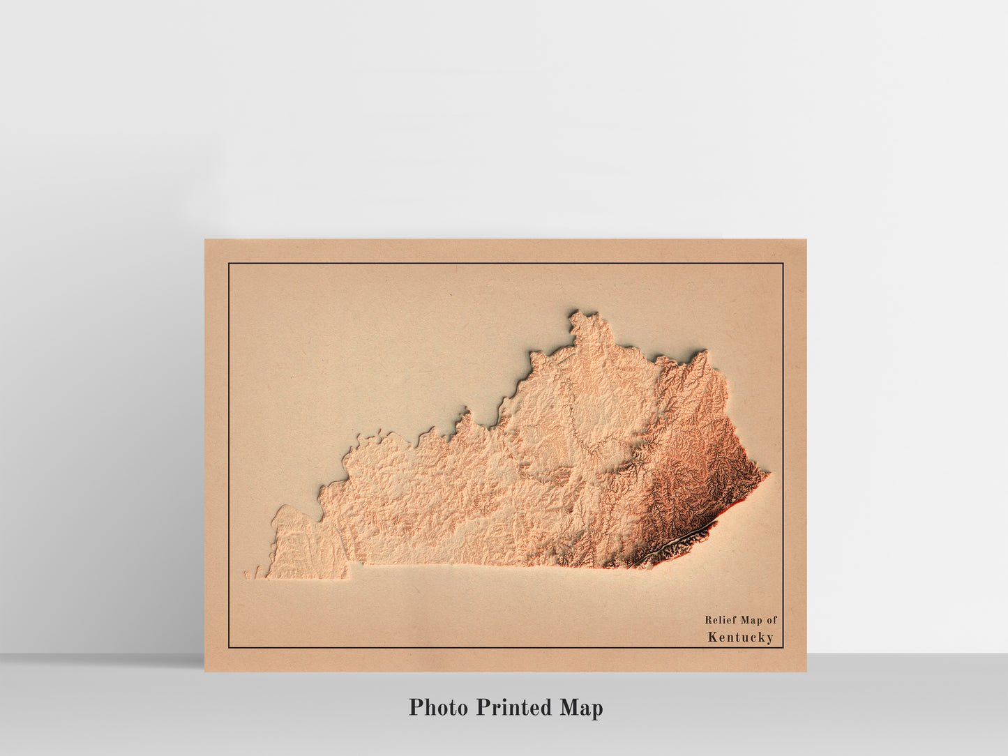 Kentucky (USA) Shaded relief map print, highlighting topography. Ideal for home decor and geography lovers