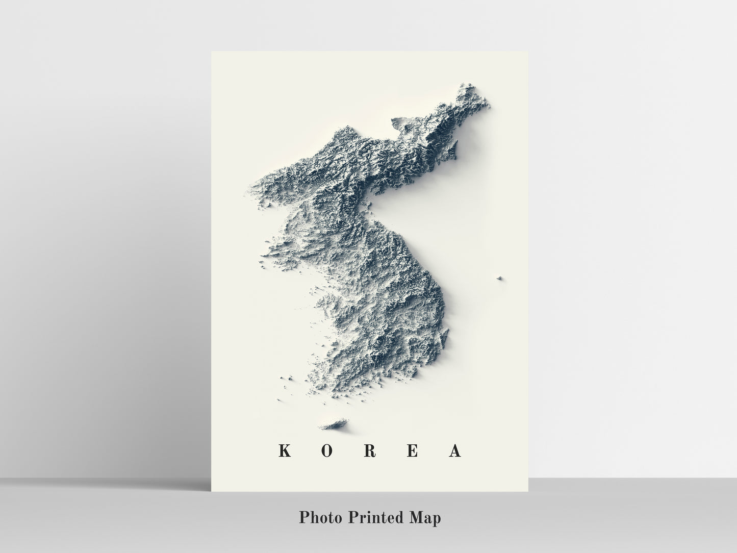North and South Koreas Shaded relief map print, highlighting topography. Ideal for home decor and geography lovers