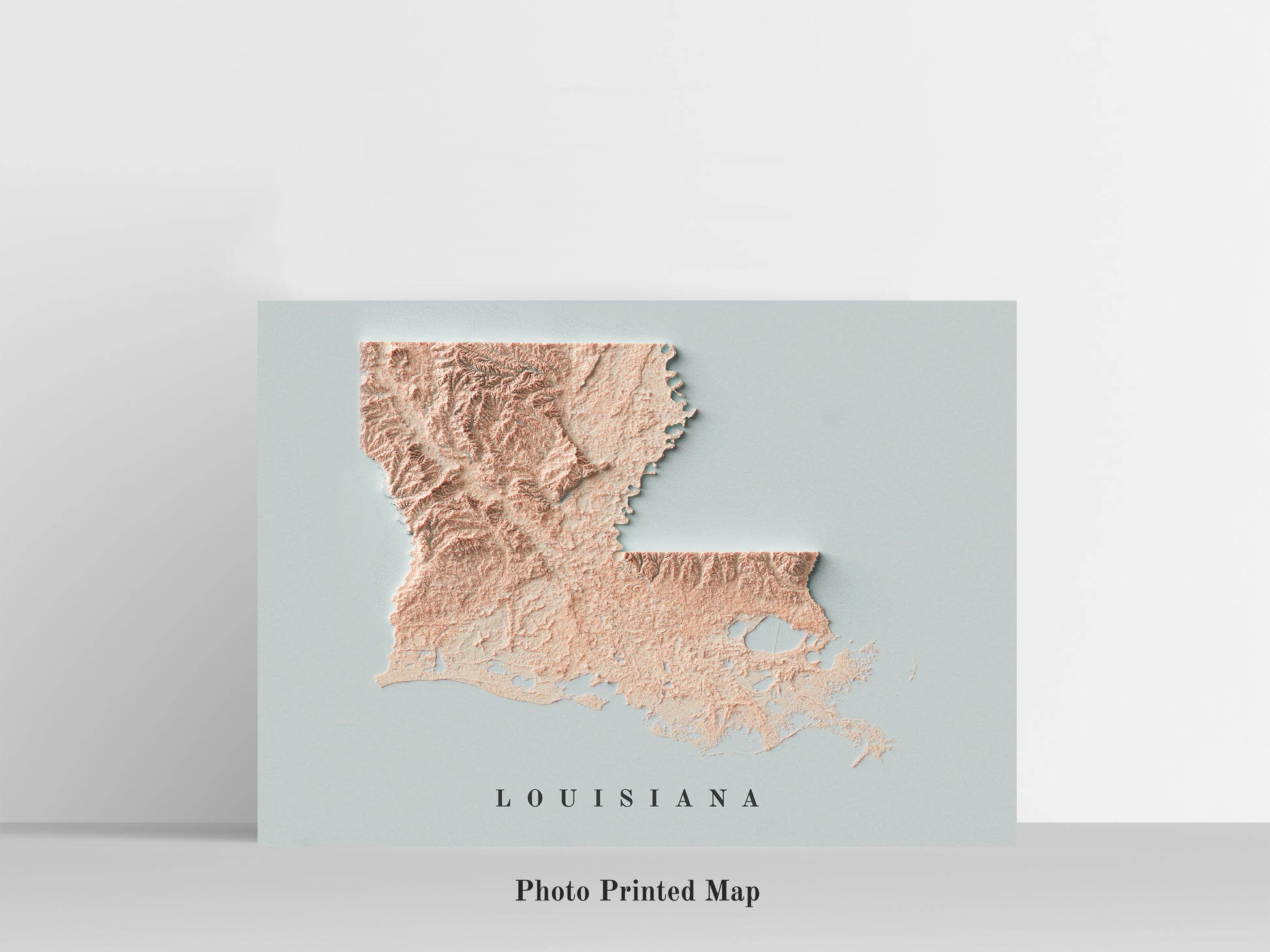 Louisiana (USA) Shaded relief map print, highlighting topography. Ideal for home decor and geography lovers