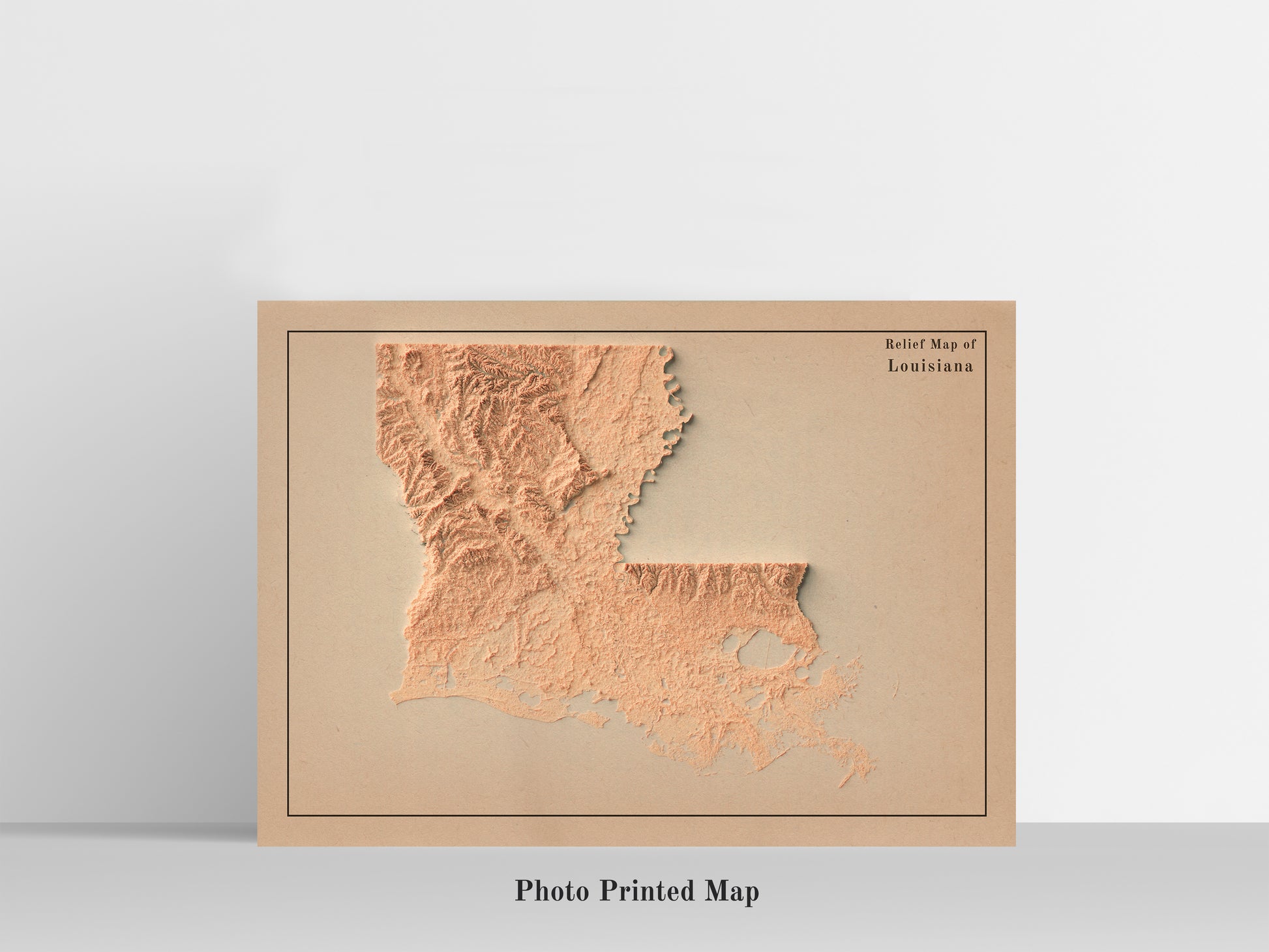 Louisiana (USA) Shaded relief map print, highlighting topography. Ideal for home decor and geography lovers