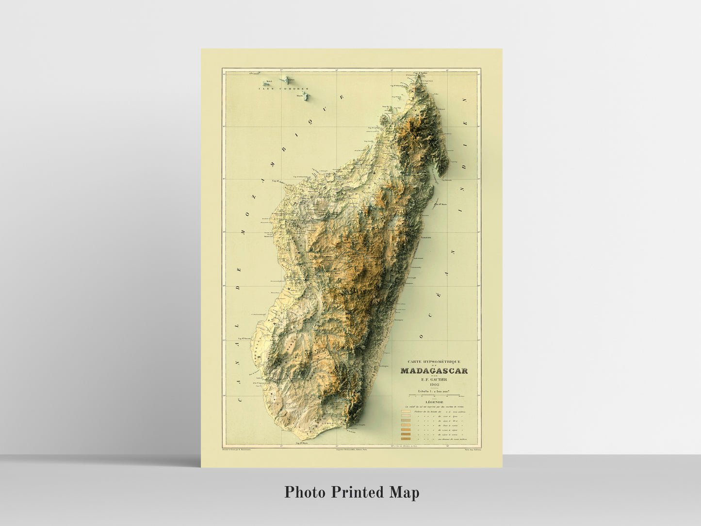 Madagascar Shaded relief map print, highlighting topography. Ideal for home decor and geography lovers
