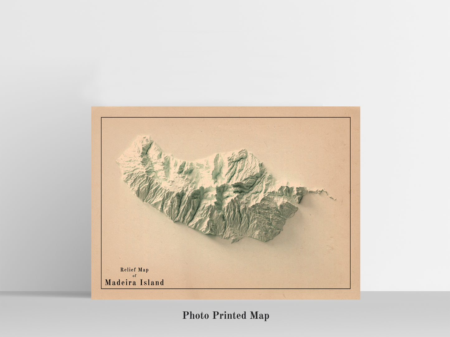 Madeira (Portugal) Shaded relief map print, highlighting topography. Ideal for home decor and geography lovers