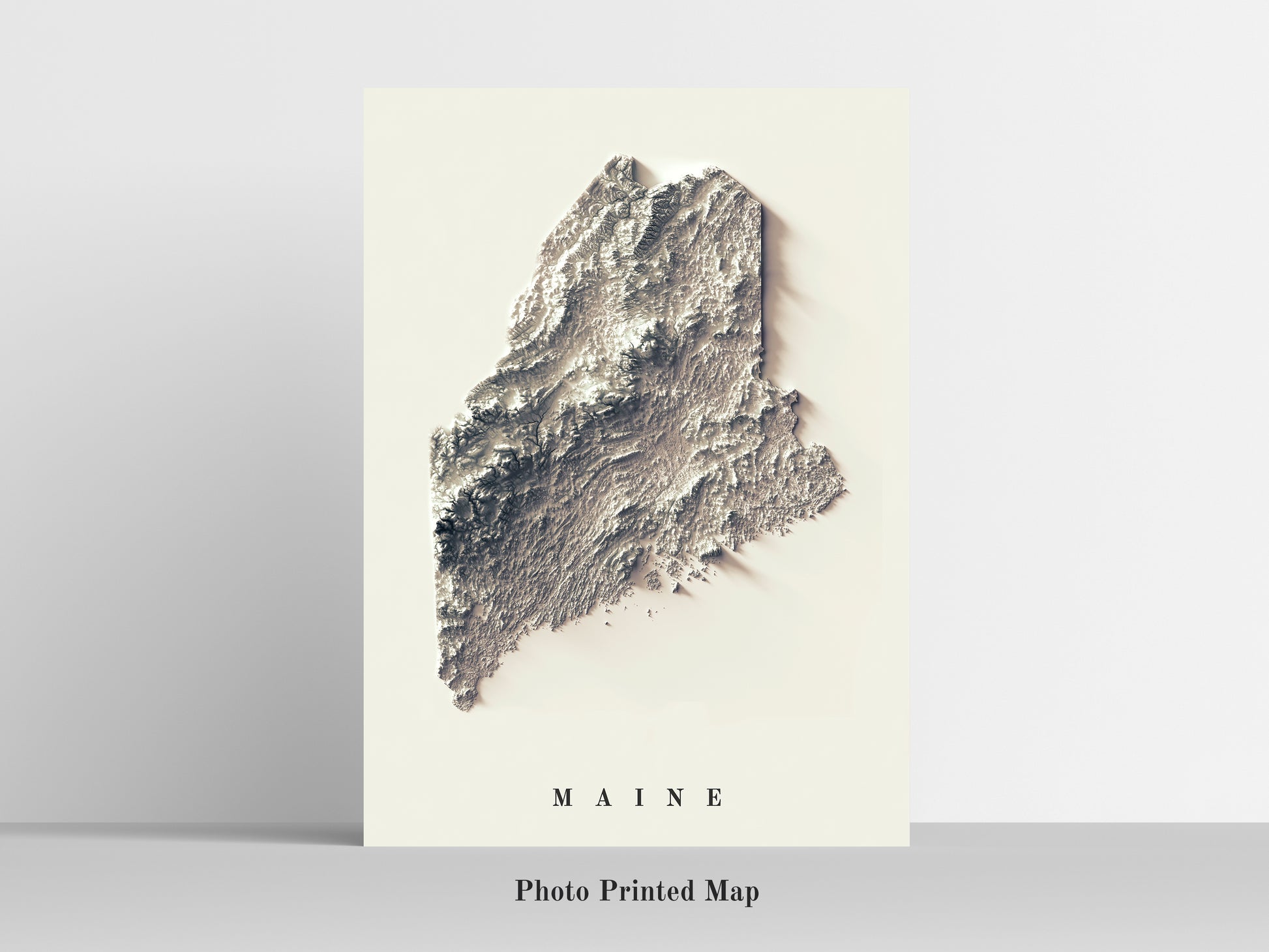 Maine (USA) Shaded relief map print, highlighting topography. Ideal for home decor and geography lovers