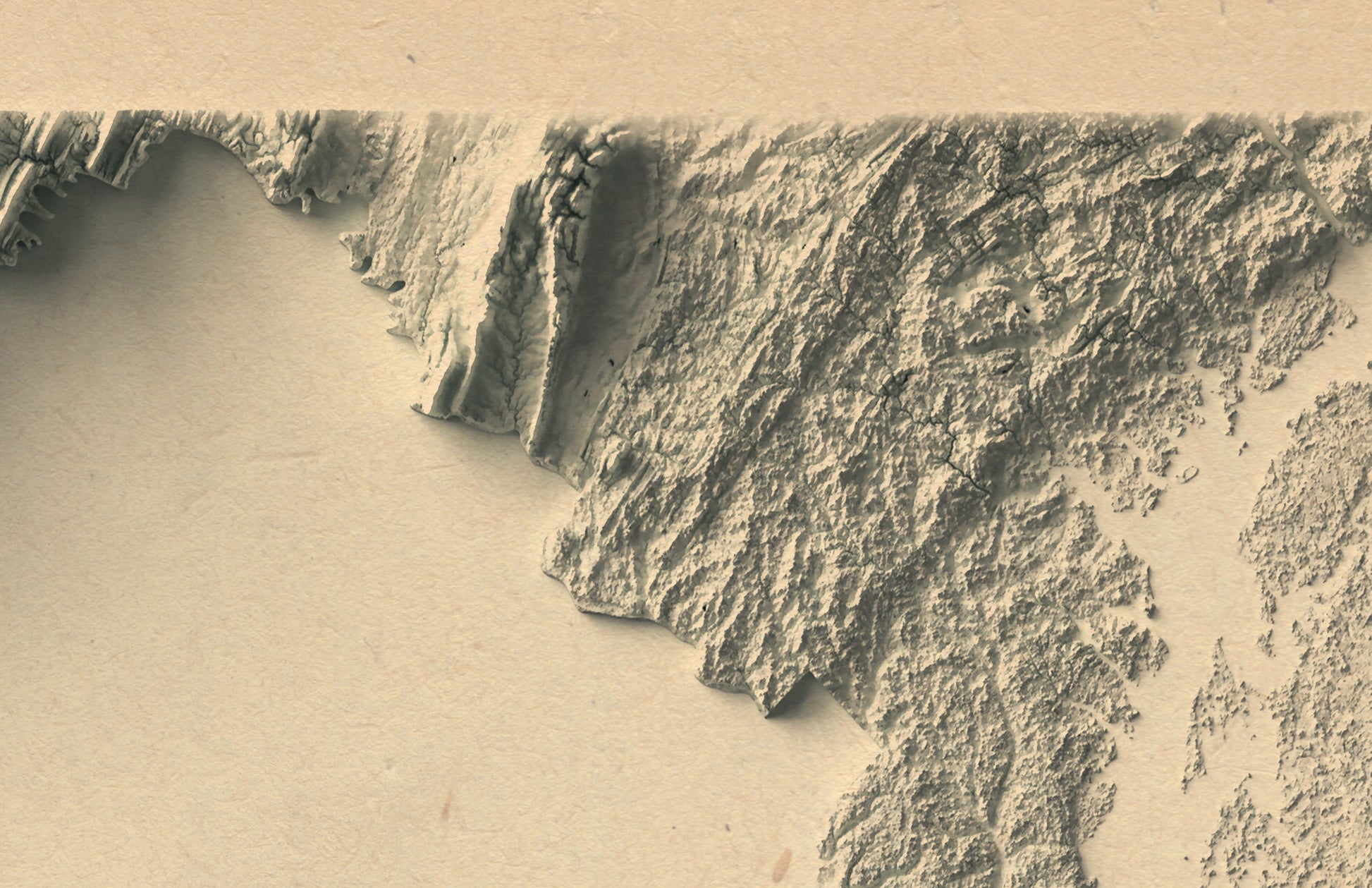 Detailed close-up of a vintage Maryland (USA) relief map, showcasing textured topography and geographic contours