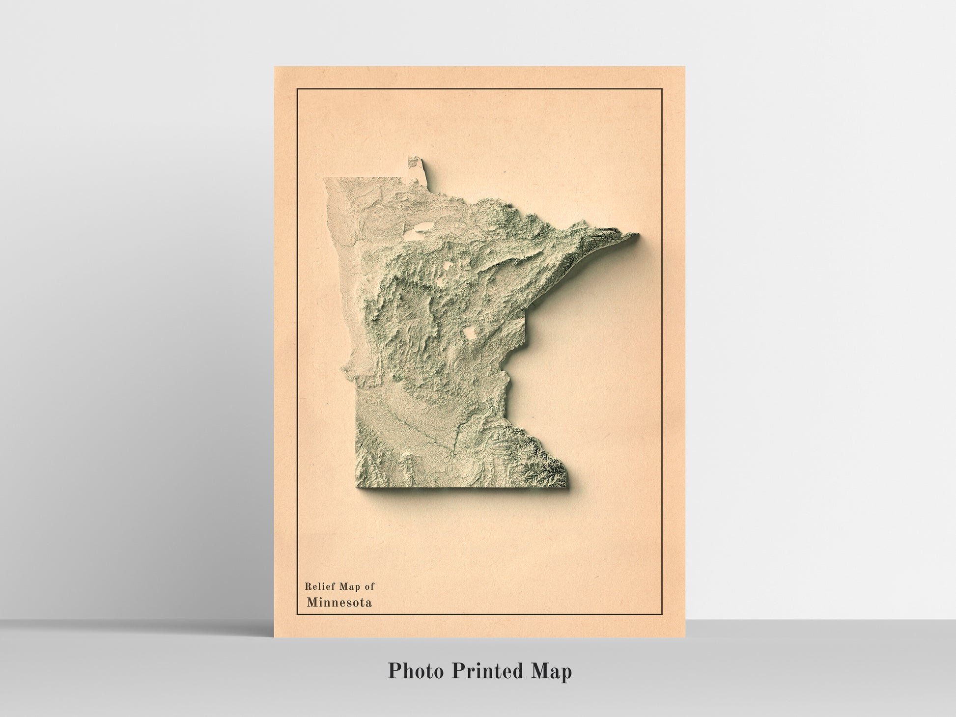 Minnesota (USA) Shaded relief map print, highlighting topography. Ideal for home decor and geography lovers