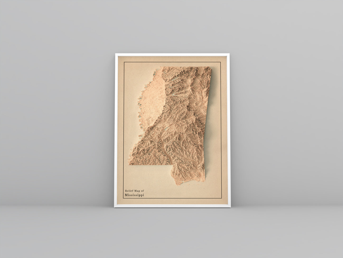 vintage shaded relief map of Mississippi