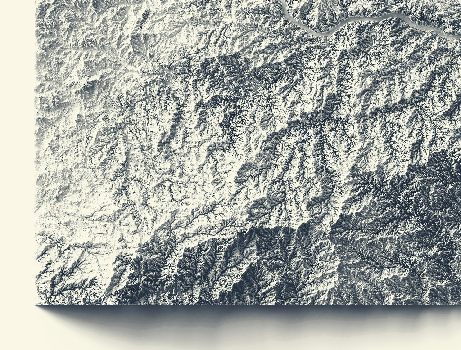 Detailed close-up of a vintage Missouri (USA) relief map, showcasing textured topography and geographic contours