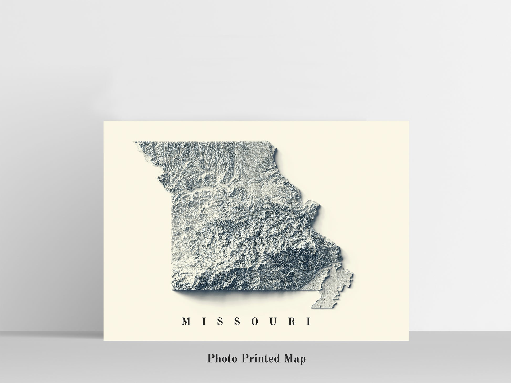 Missouri (USA) Shaded relief map print, highlighting topography. Ideal for home decor and geography lovers