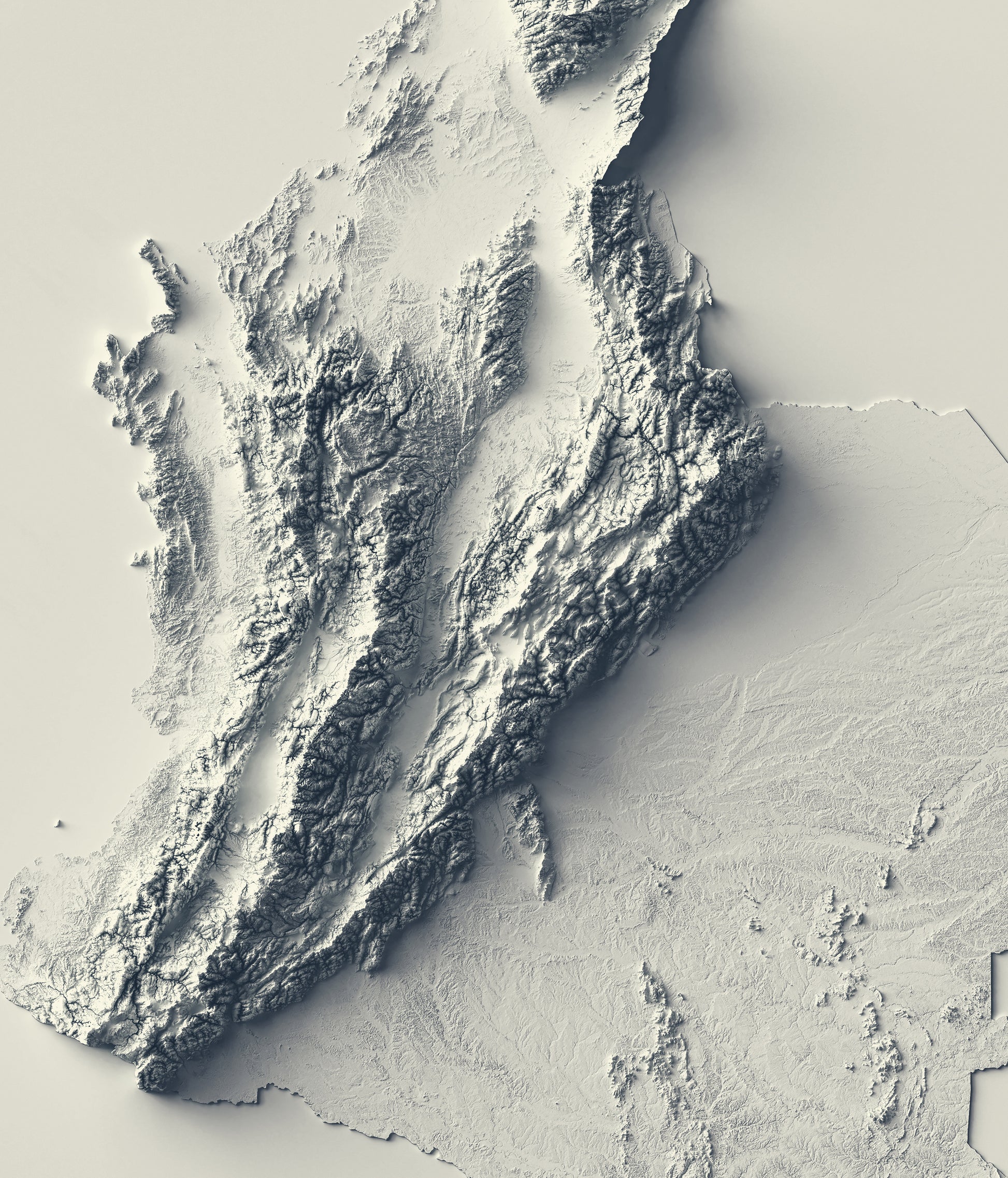 Detailed close-up of a Colombia relief map, showcasing textured topography and geographic contours