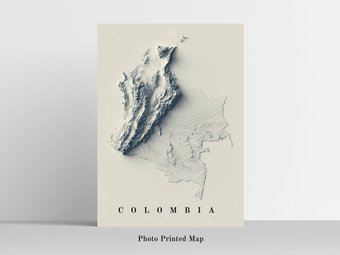 Colombia Shaded relief map print, highlighting topography. Ideal for home decor and geography lovers