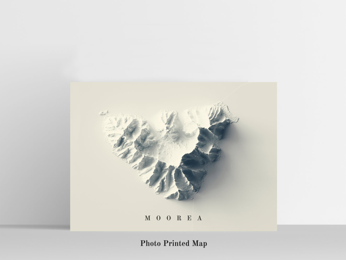 Moorea (French Polynesia) Shaded relief map print, highlighting topography. Ideal for home decor and geography lovers