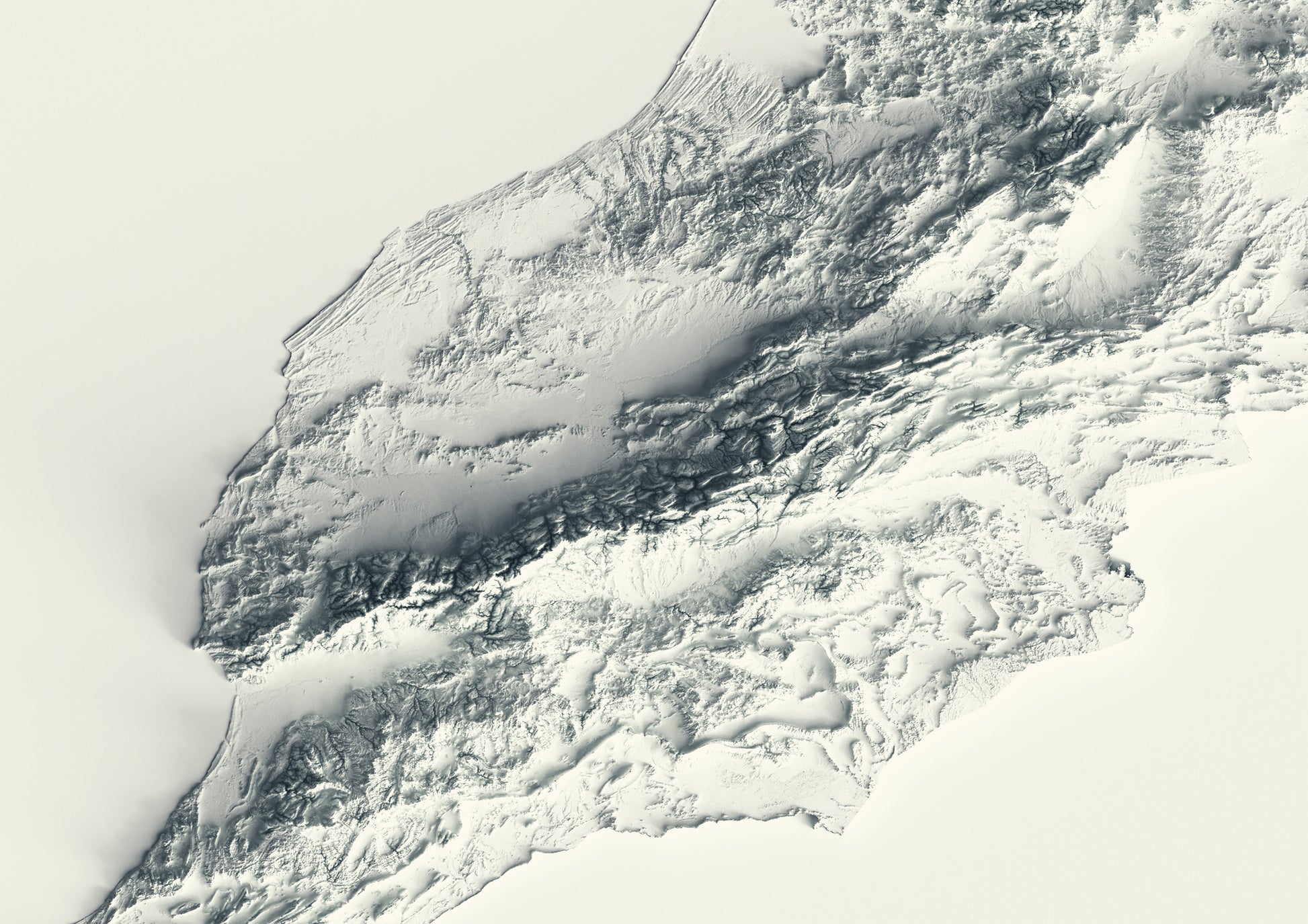 Detailed close-up of a Morocco relief map, showcasing textured topography and geographic contours