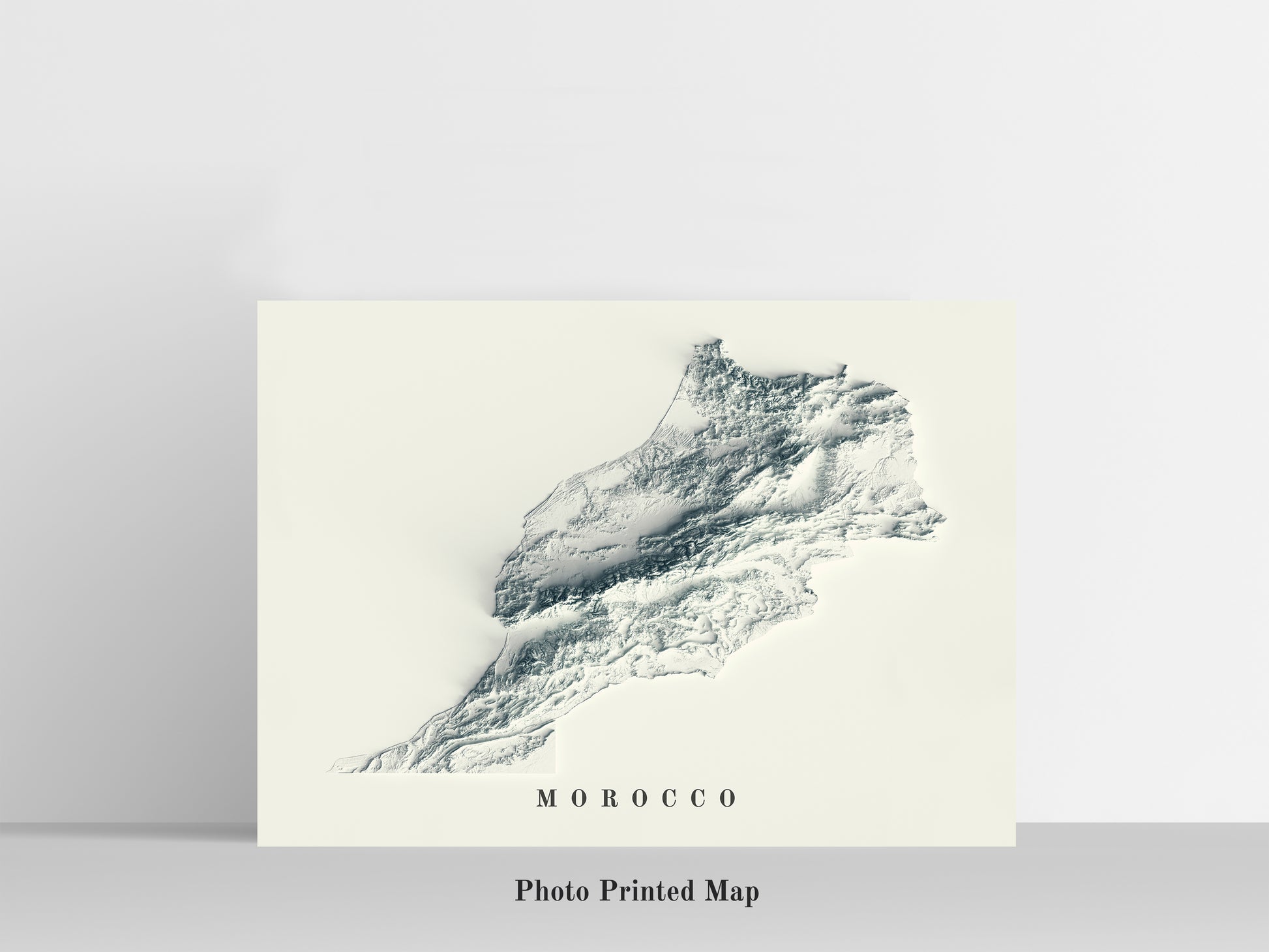 Morocco Shaded relief map print, highlighting topography. Ideal for home decor and geography lovers