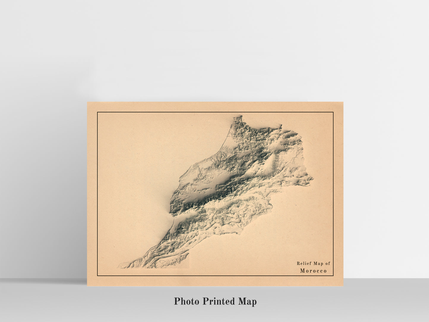 Morocco Shaded relief map print, highlighting topography. Ideal for home decor and geography lovers