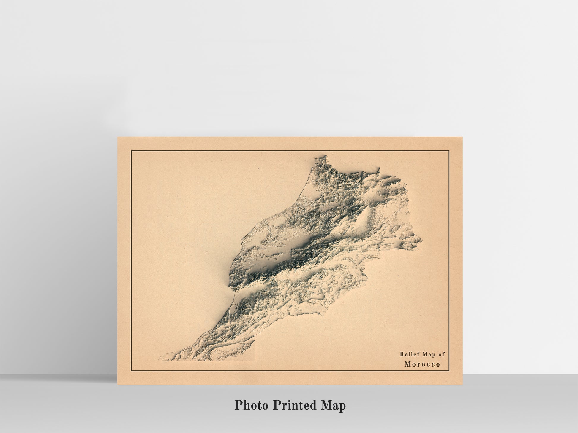 Morocco Shaded relief map print, highlighting topography. Ideal for home decor and geography lovers