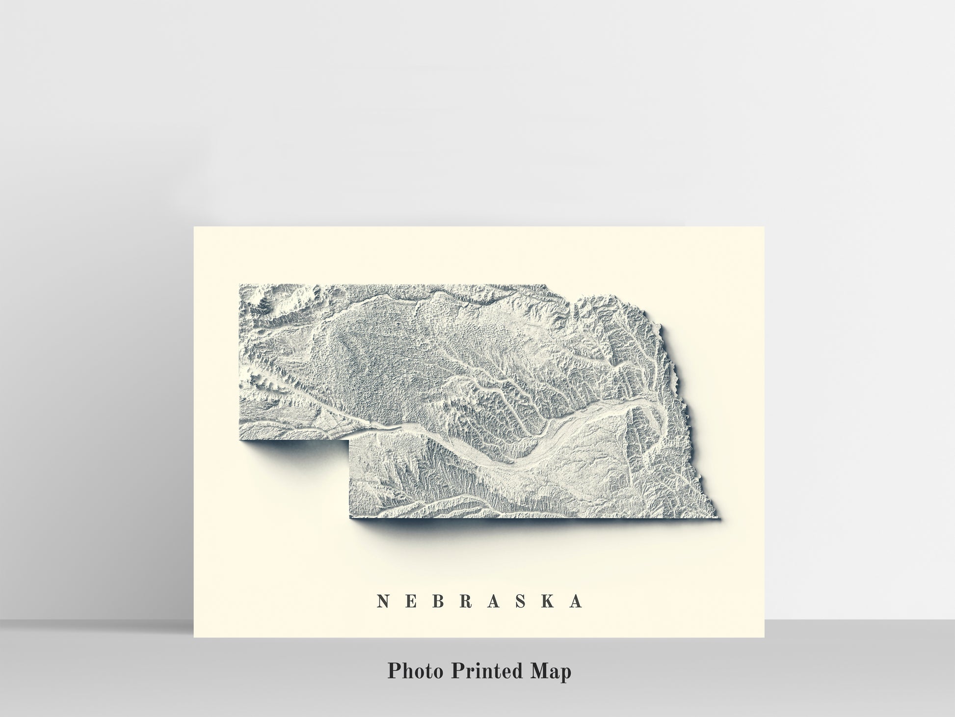 Nebraska (USA) Shaded relief map print, highlighting topography. Ideal for home decor and geography lovers