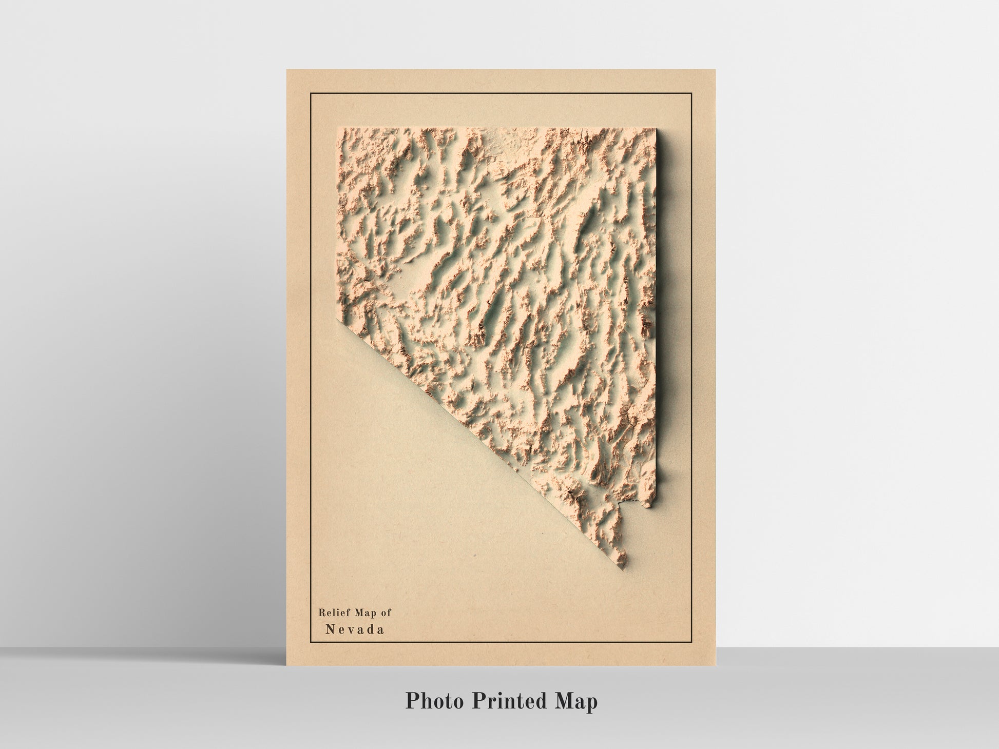 Nevada (USA) Shaded relief map print, highlighting topography. Ideal for home decor and geography lovers