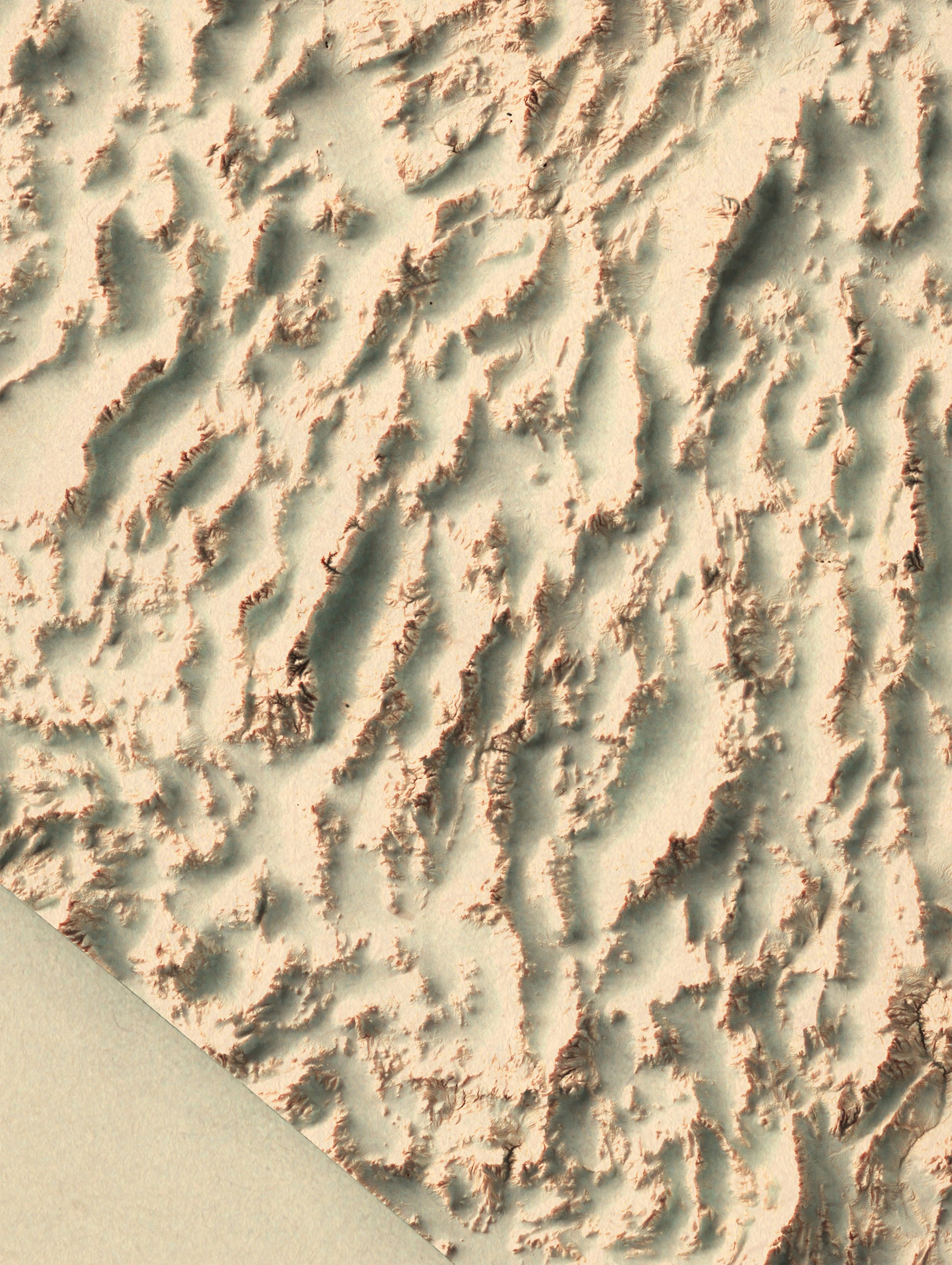 Detailed close-up of a vintage Nevada (USA) relief map, showcasing textured topography and geographic contours