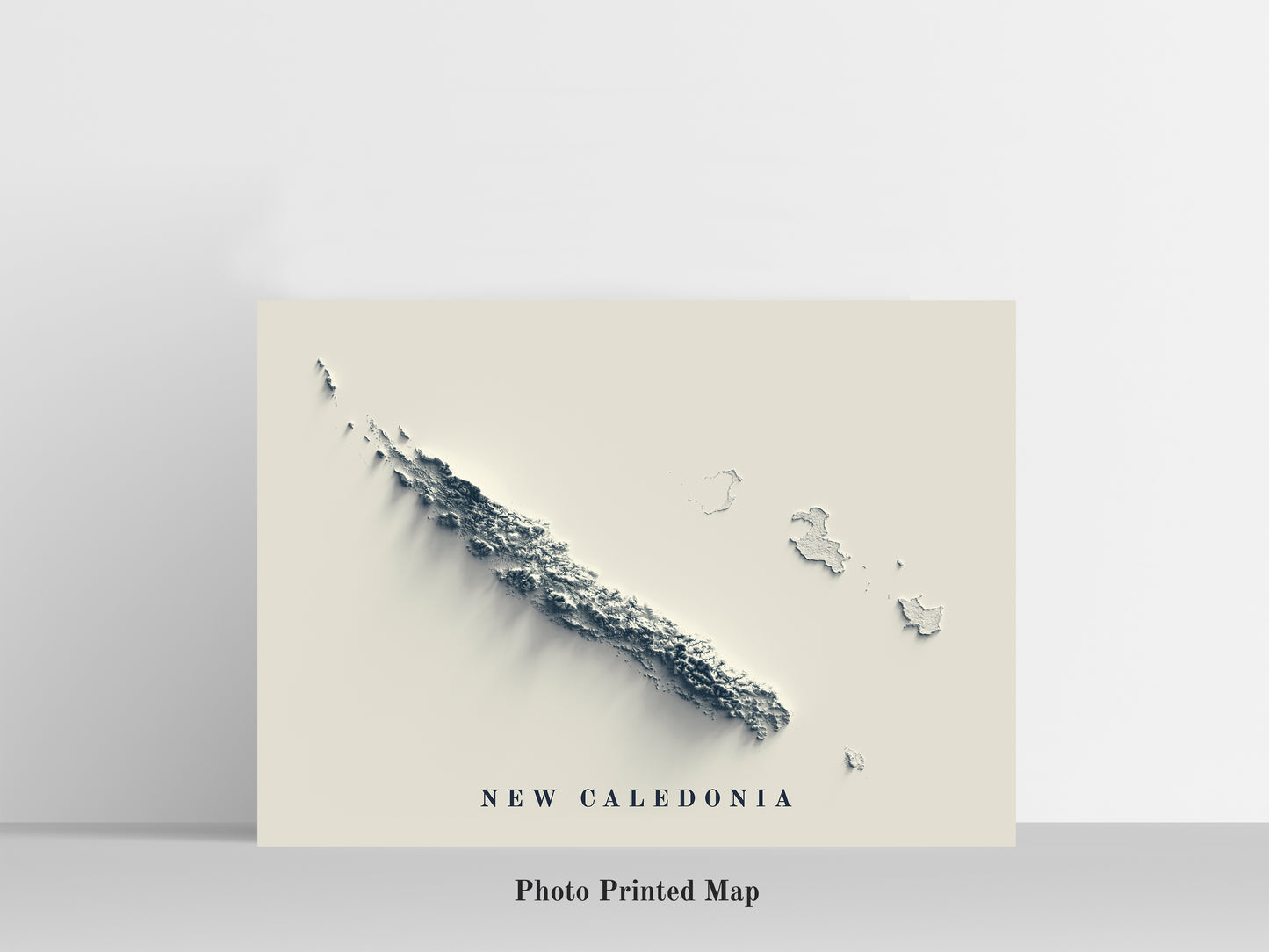 New Caledonia Shaded relief map print, highlighting topography. Ideal for home decor and geography lovers