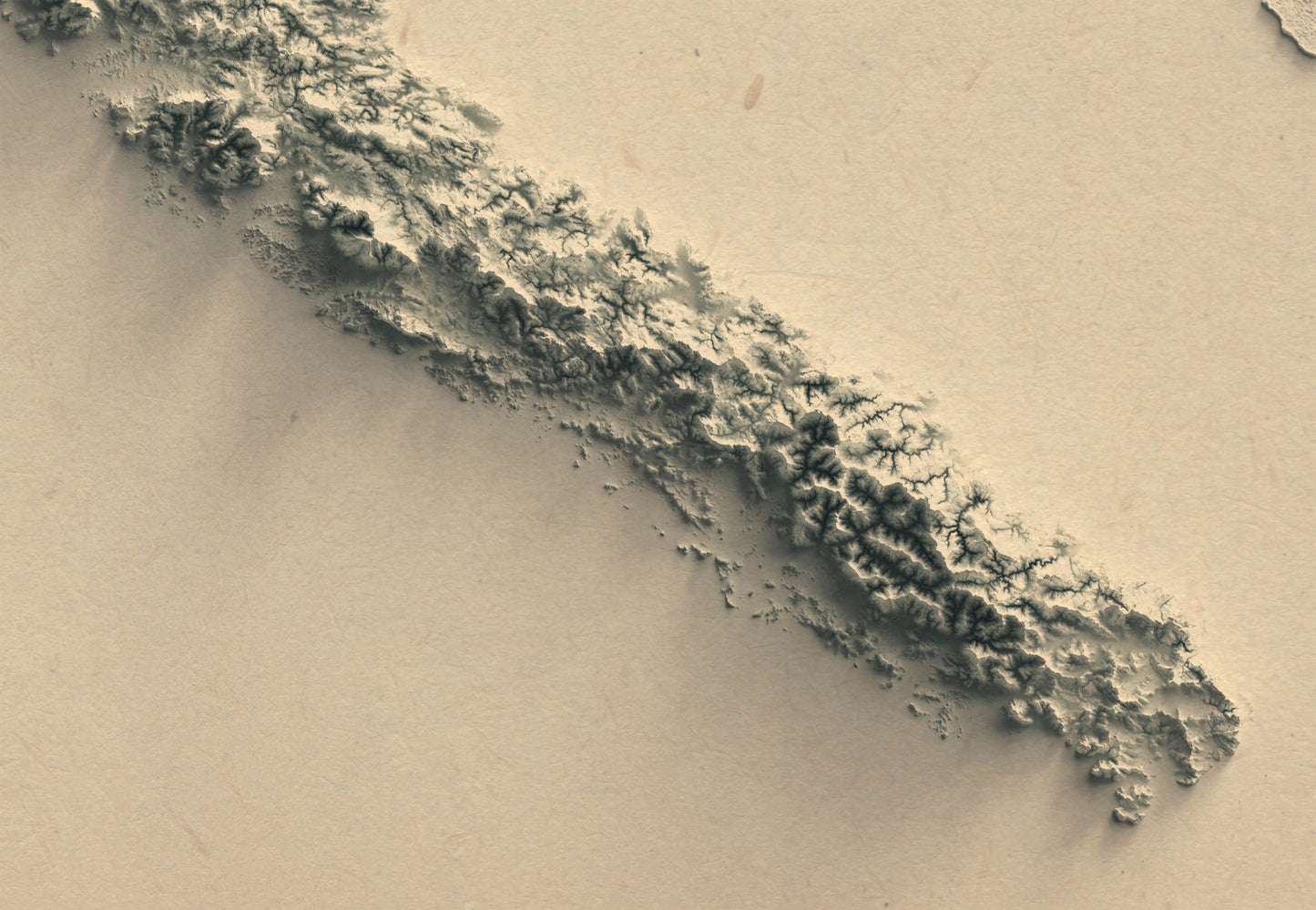Detailed close-up of a vintage New Caledonia relief map, showcasing textured topography and geographic contours