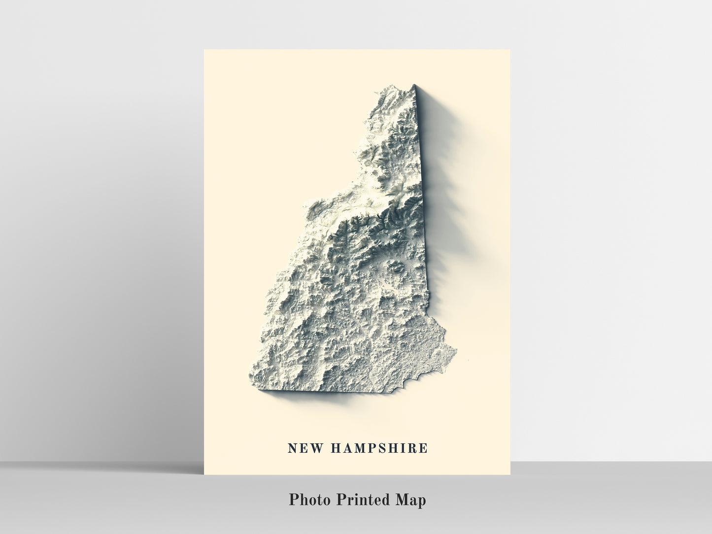 New Hampshire (USA) Shaded relief map print, highlighting topography. Ideal for home decor and geography lovers