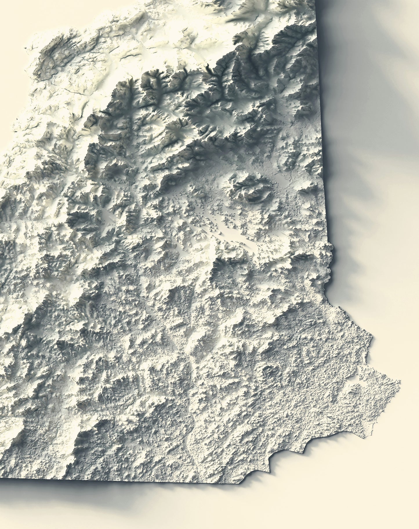 Detailed close-up of a vintage New Hampshire (USA) relief map, showcasing textured topography and geographic contours