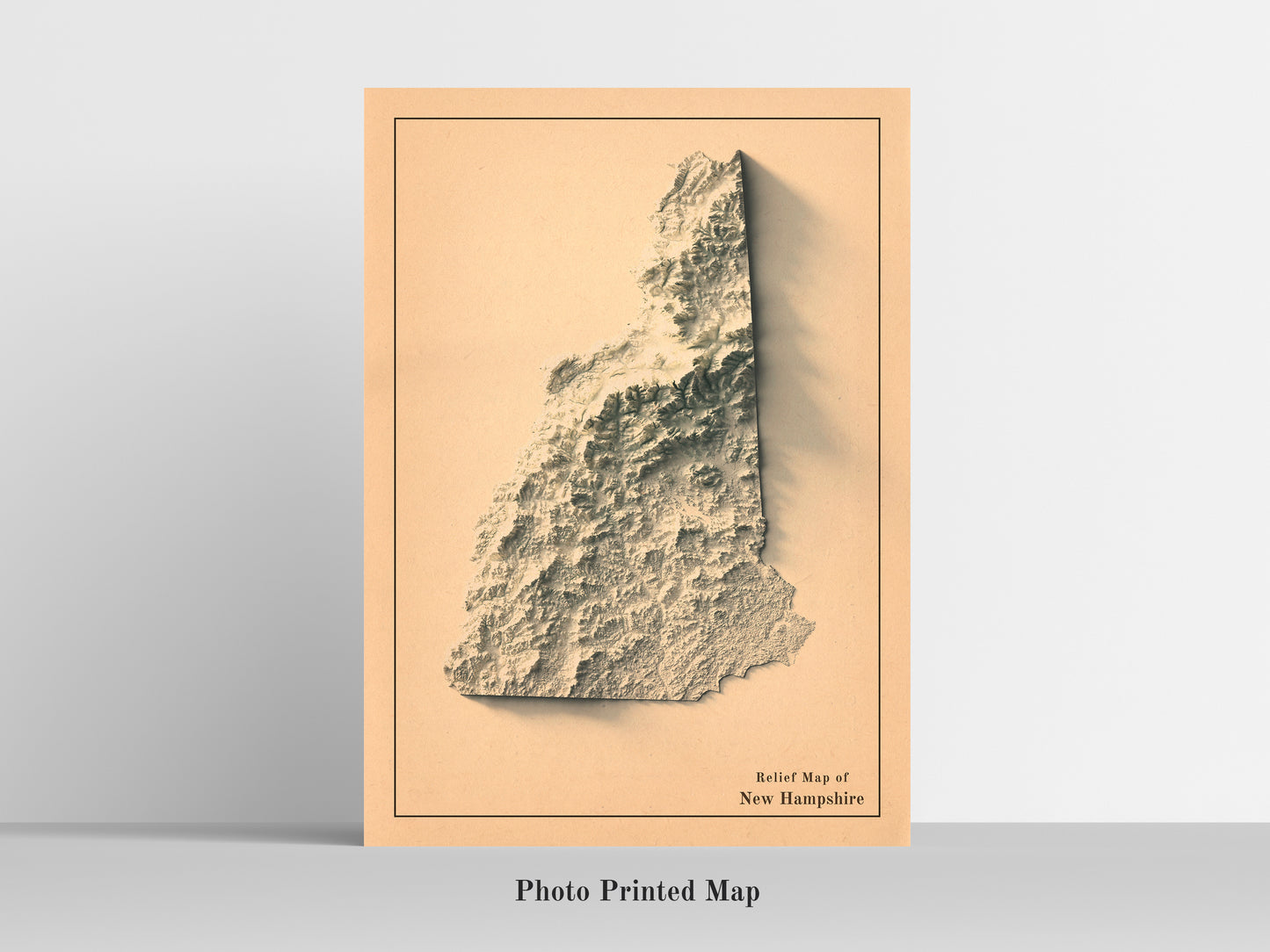 New Hampshire (USA) Shaded relief map print, highlighting topography. Ideal for home decor and geography lovers