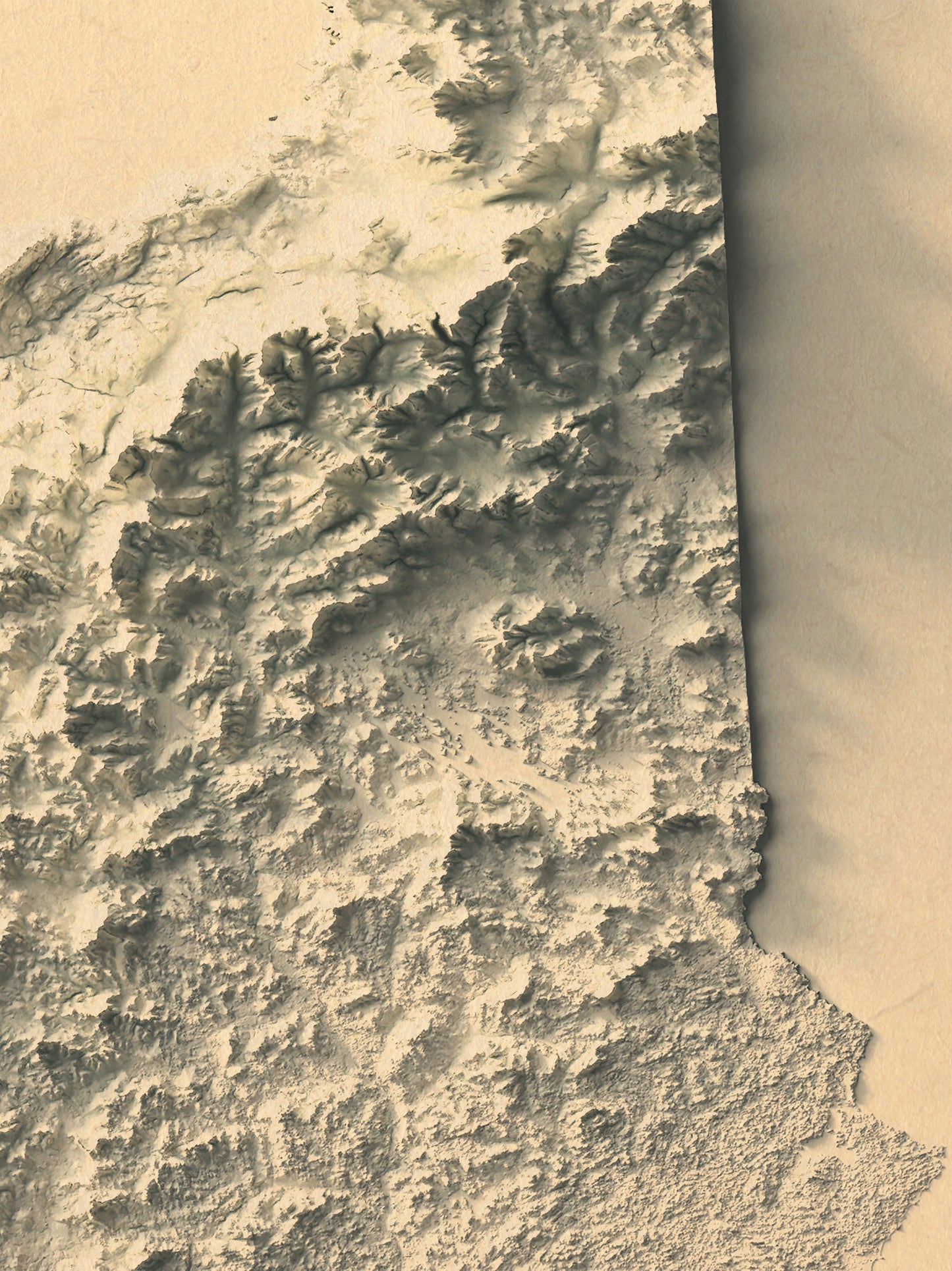 Detailed close-up of a vintage New Hampshire (USA) relief map, showcasing textured topography and geographic contours