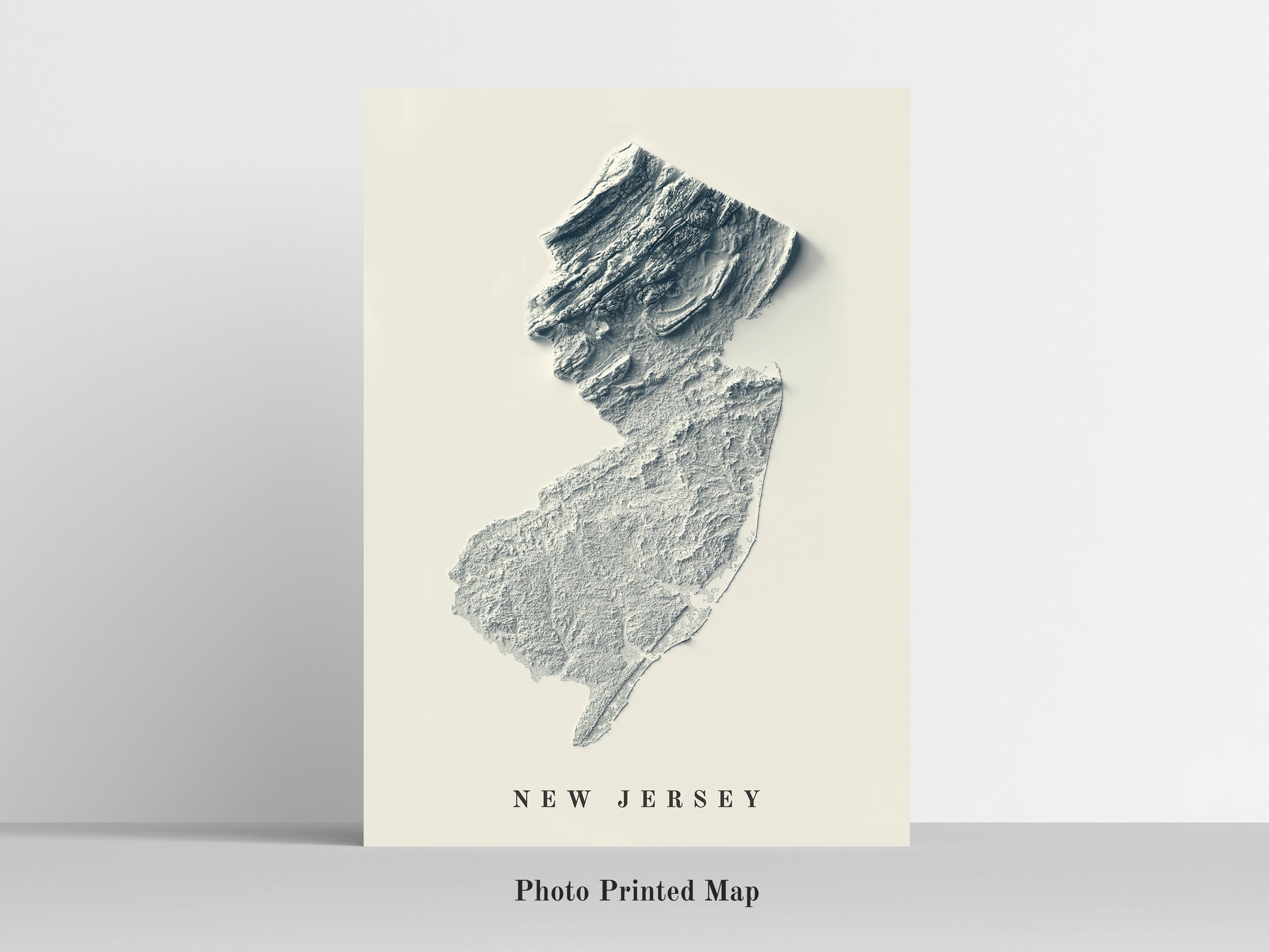 New Jersey (USA) Shaded relief map print, highlighting topography. Ideal for home decor and geography lovers